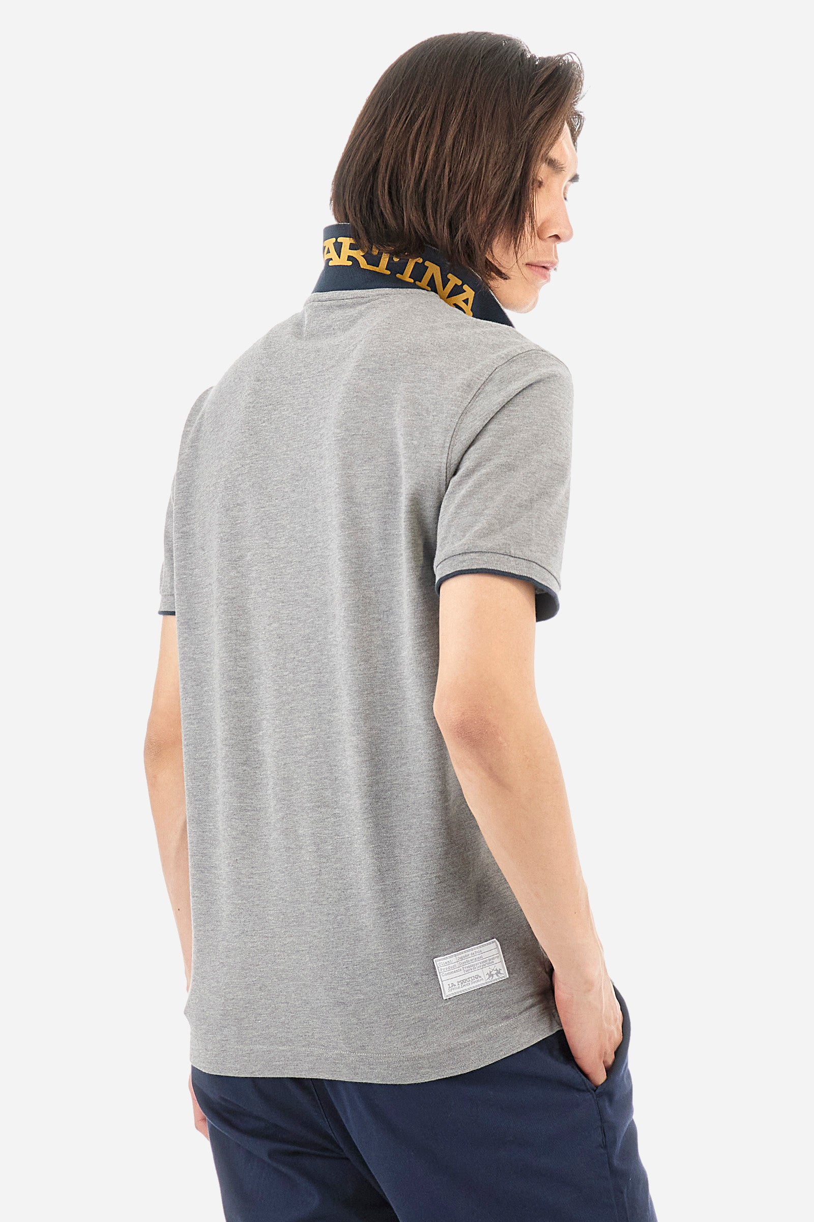 Men's short-sleeved, regular-fit polo shirt. A classic model with a contrasting La Martina logo-embellished chest and profiled sleeve trims. Perfect when worn with a pair of jeans from the collection. - Medium Heather Grey