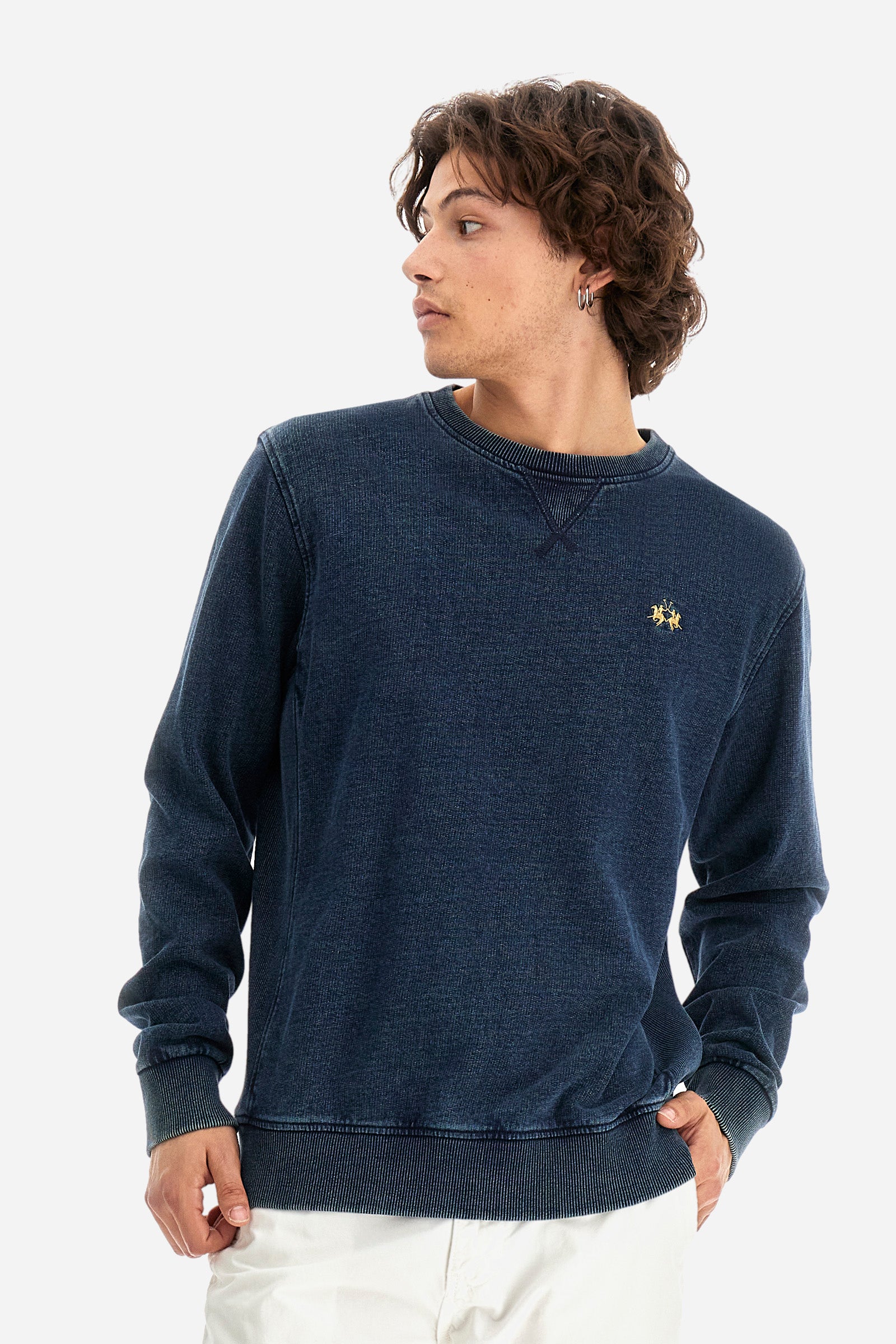 Buzo de cuello redondo y corte recto en tela e toalla de color