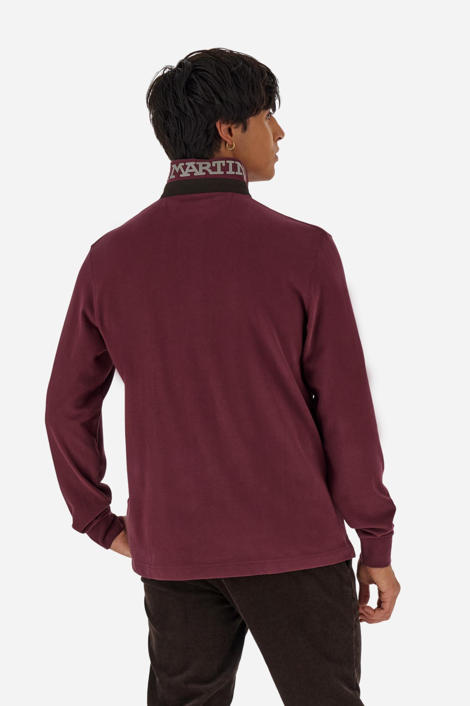 Men’s long-sleeve polo in premium soft-touch cotton jersey for a luxurious feel on the skin. Contrast gabardine details on the collar. Upper collar in tone-on-tone ribbing with printed La Martina lettering undercollar. Three customized buttons, enhanced by a multicolor striped tape on the placket. Contrast embroidered team logo on the chest. Regular fit. Model wears size L. - Port Royale