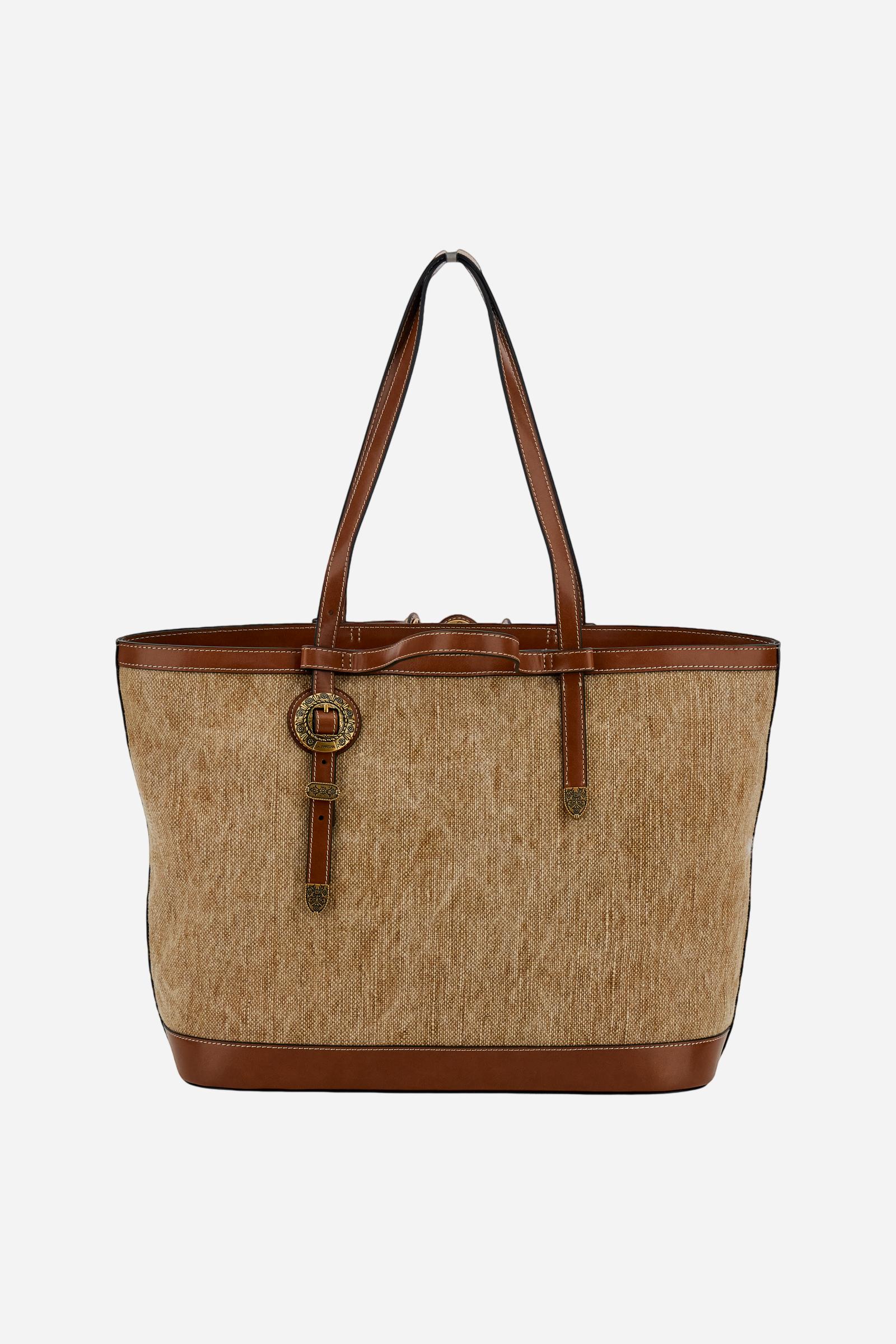 Linen-effect canvas shopping bag with gold floral studs – Gaucho Shopping Bag