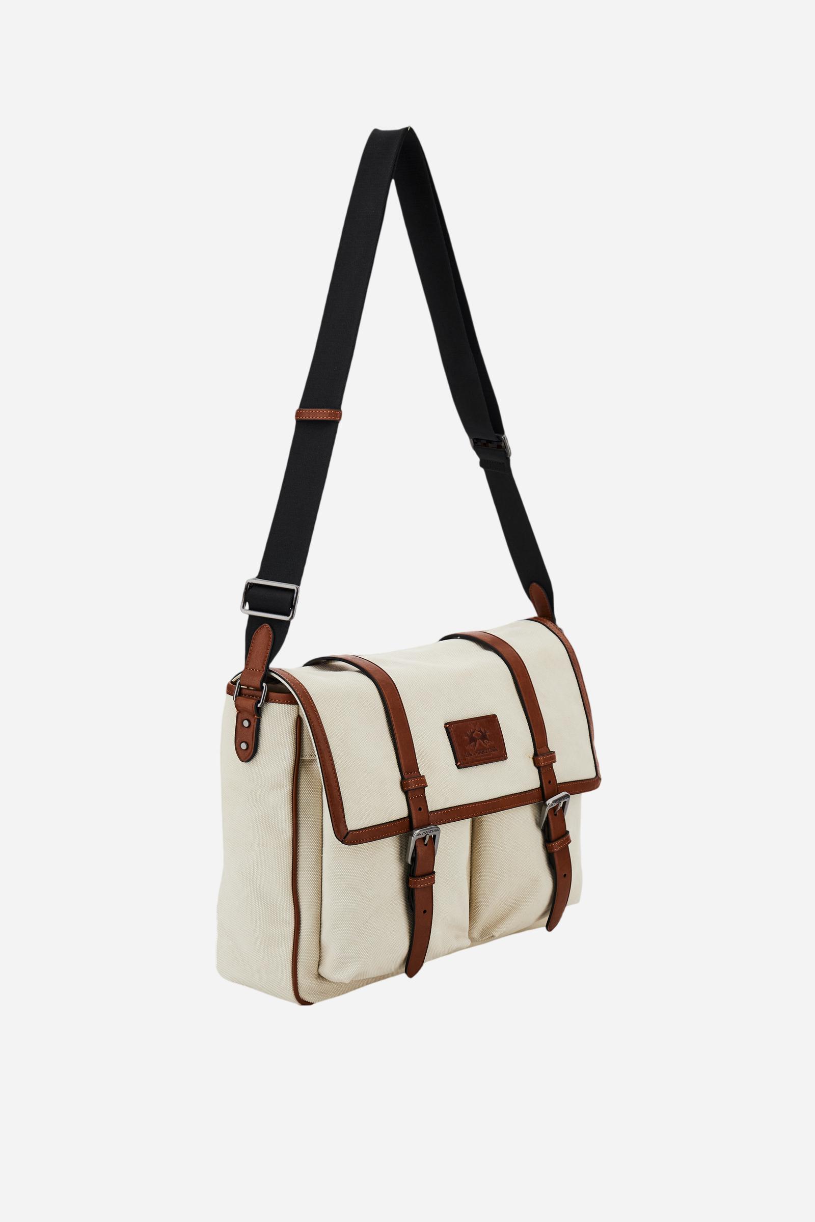 Borsa a tracolla con tasconi in canvas lavato e pelle - Messenger