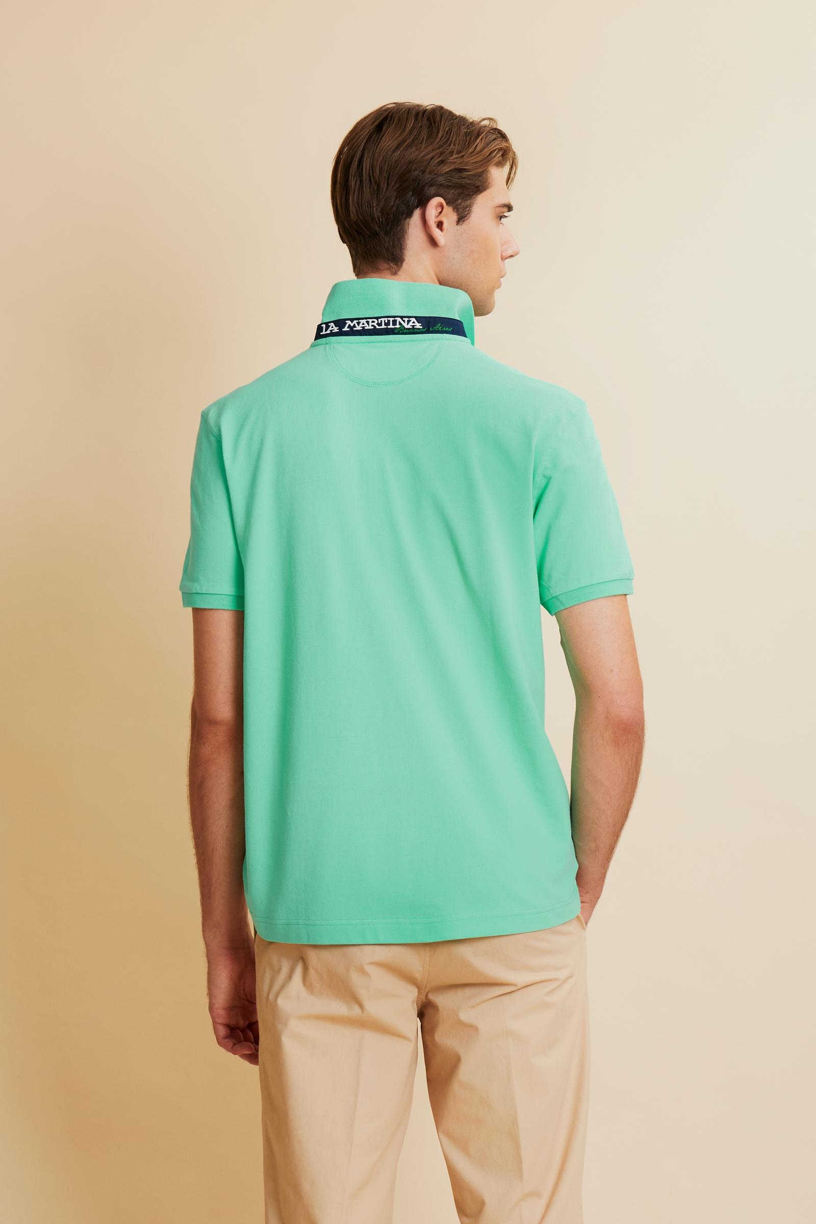 Men’s stretch piqué polo with tricolor logo - Eduardo