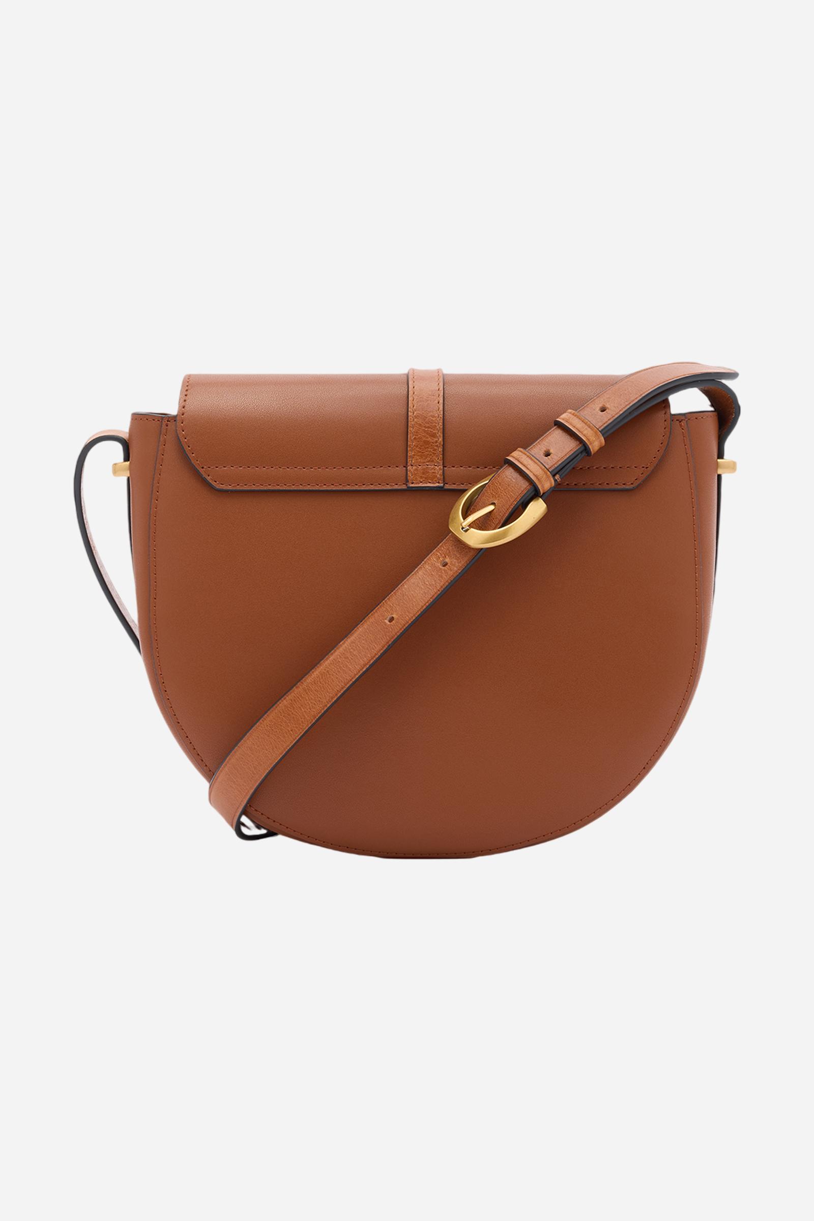 Crossbody bag in calfskin leather with leather details, structured and sophisticated. With large front flap closed by hidden magnet, golden logo buckle, leather inserts, and adjustable strap that evoke equestrian style. Dimensions:19 x 16 x 6 - COGNAC/LEATHER