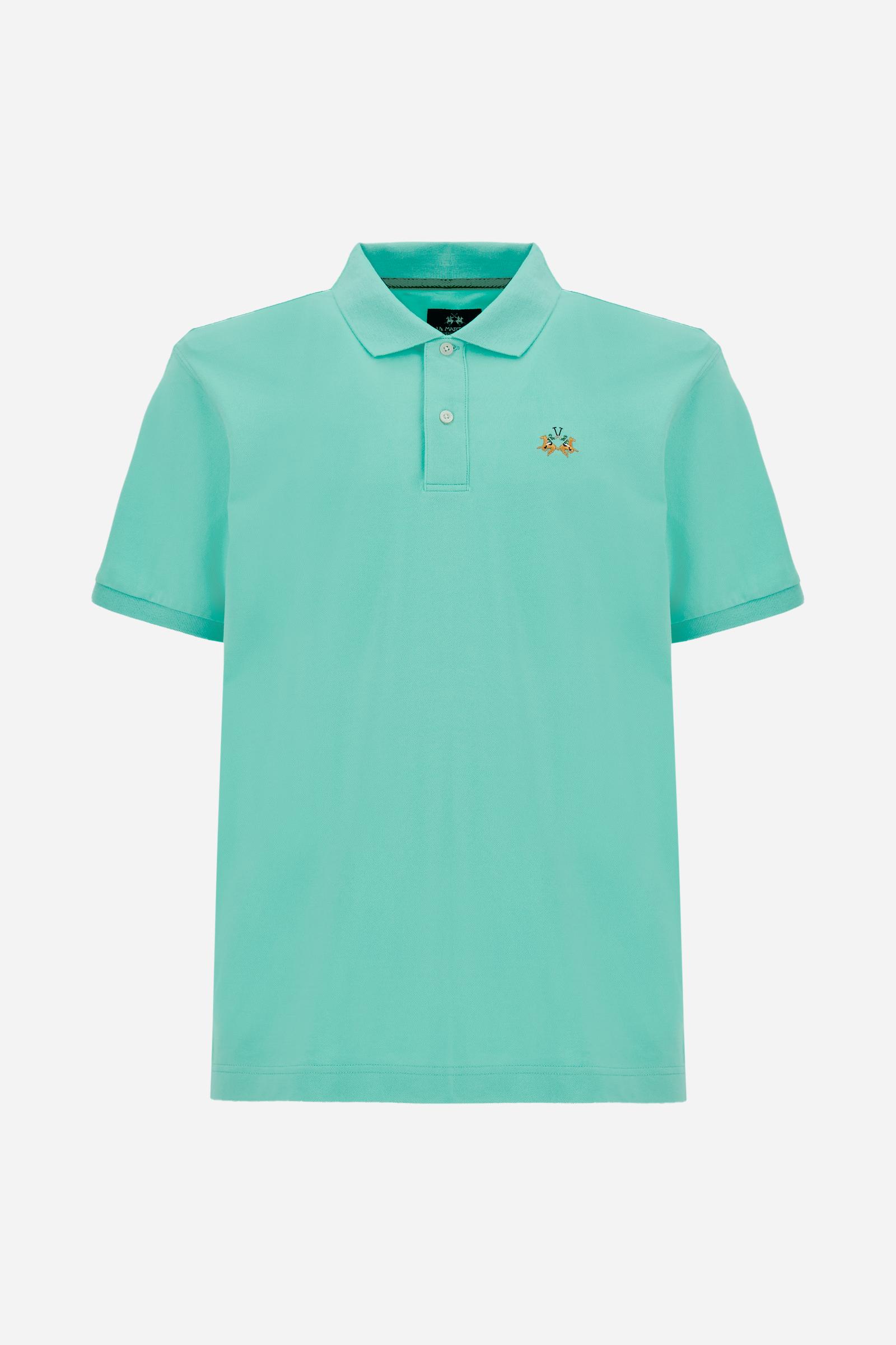 Men’s stretch piqué polo with tricolor logo - Eduardo