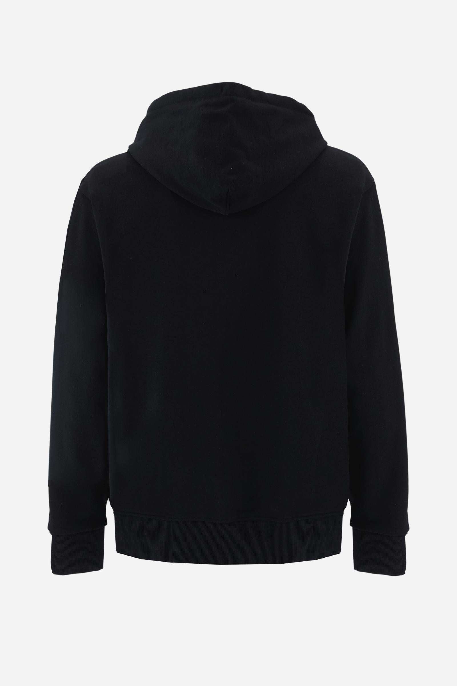 Hooded sweatshirt in lightweight unbrushed cotton with front zip and adjustable drawstring hood with metal tips. Kangaroo pockets and ribbed trims. Relaxed regular fit with contrast embroidered logo on the chest. - Black