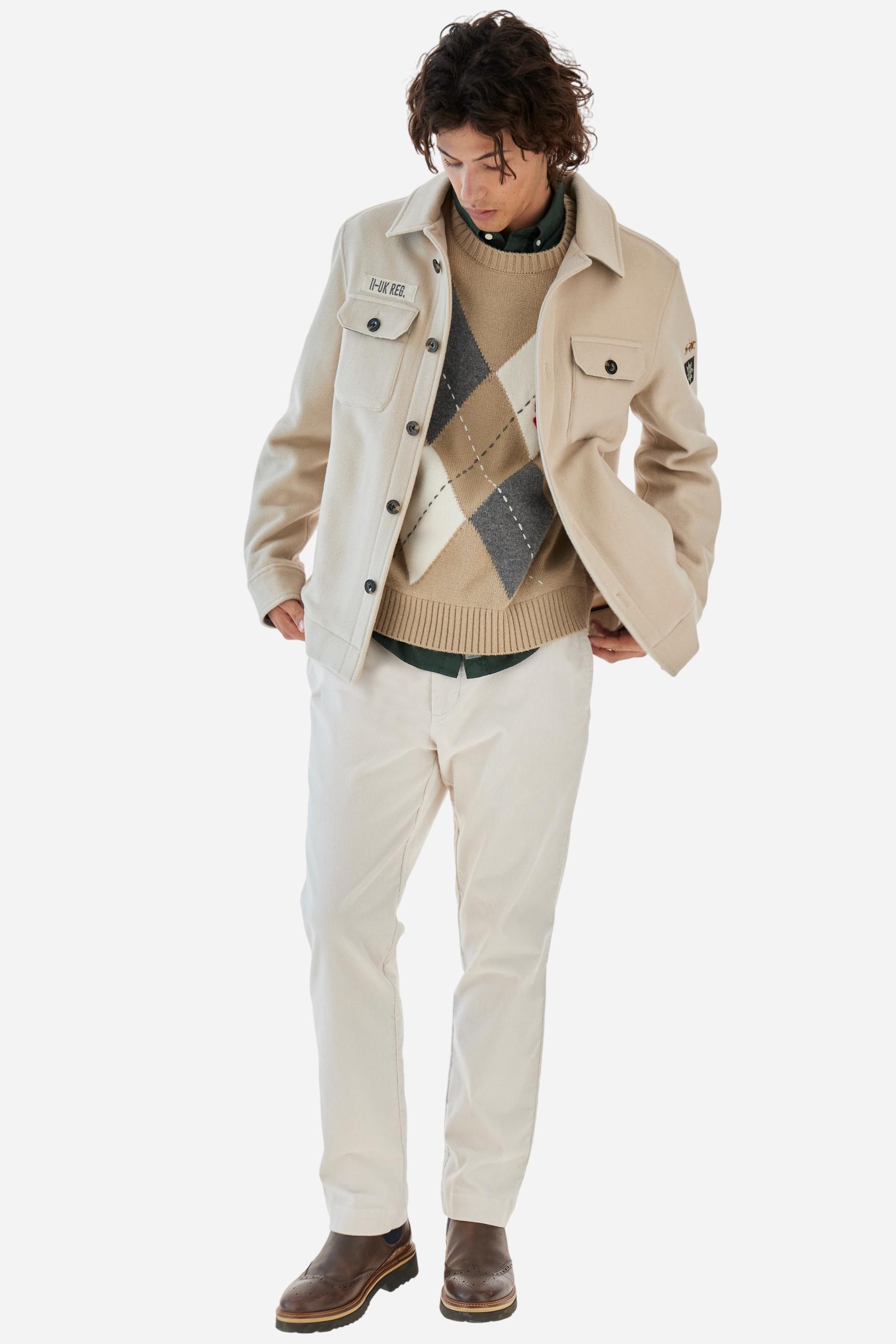 Men’s long-sleeve field jacket in wool and cashmere cloth. Regular straight fit with front pockets and graphics from the Guards capsule. - WhitecupGrey Melange