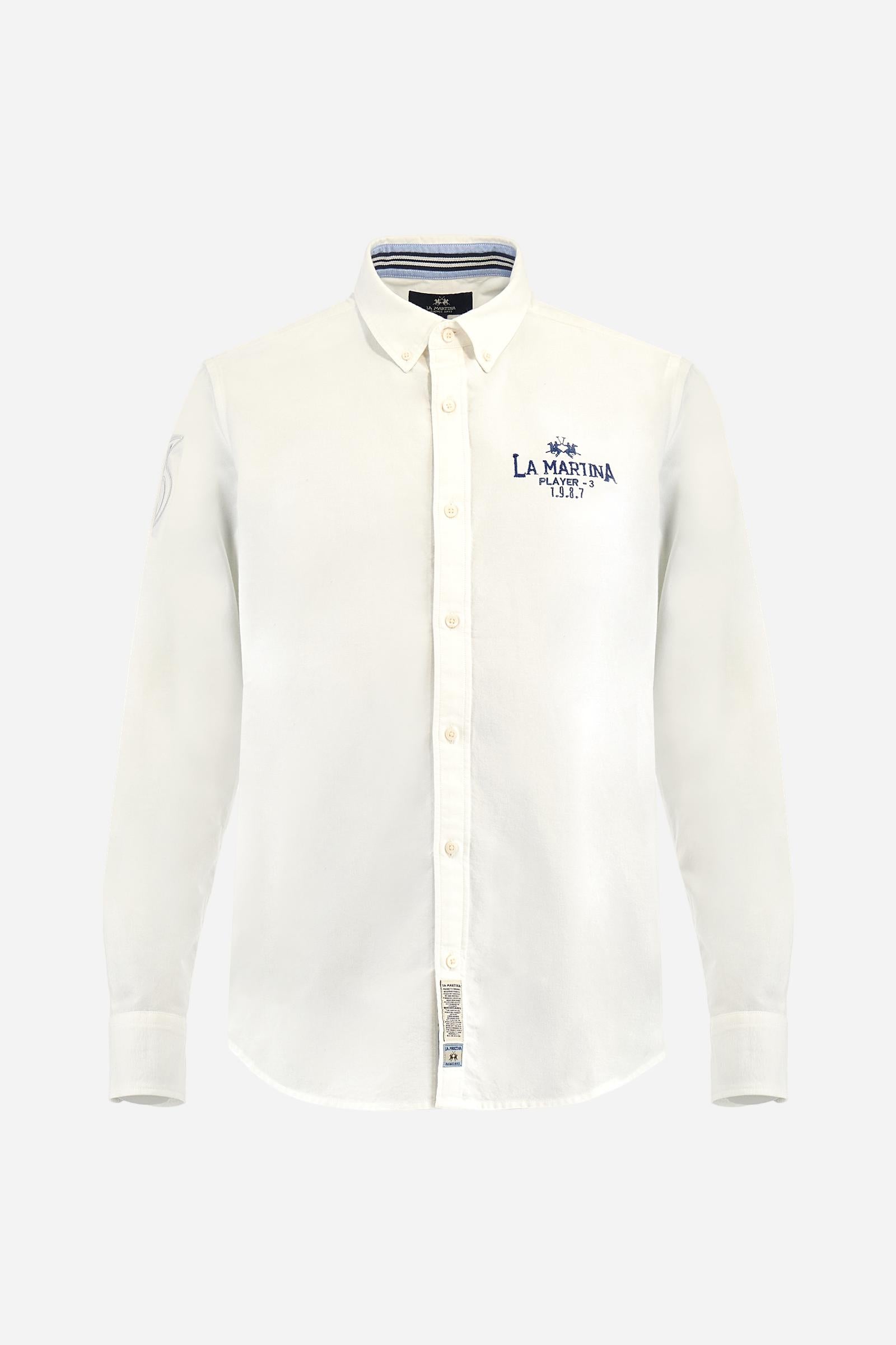 Men’s oxford stretch cotton shirt. Regular fit, button-down collar and contrasting Polo Club graphics. - Optic White