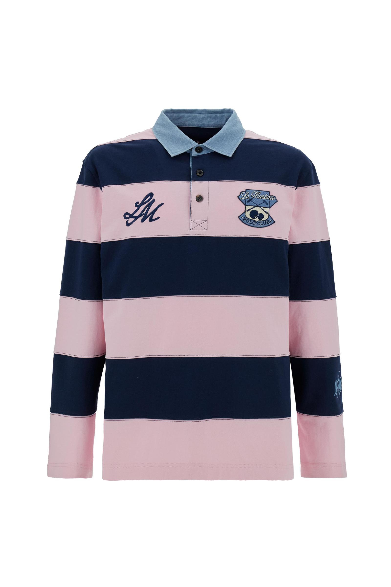 Men’s rugby polo in heavy cotton jersey with maxi stripe - Caleb