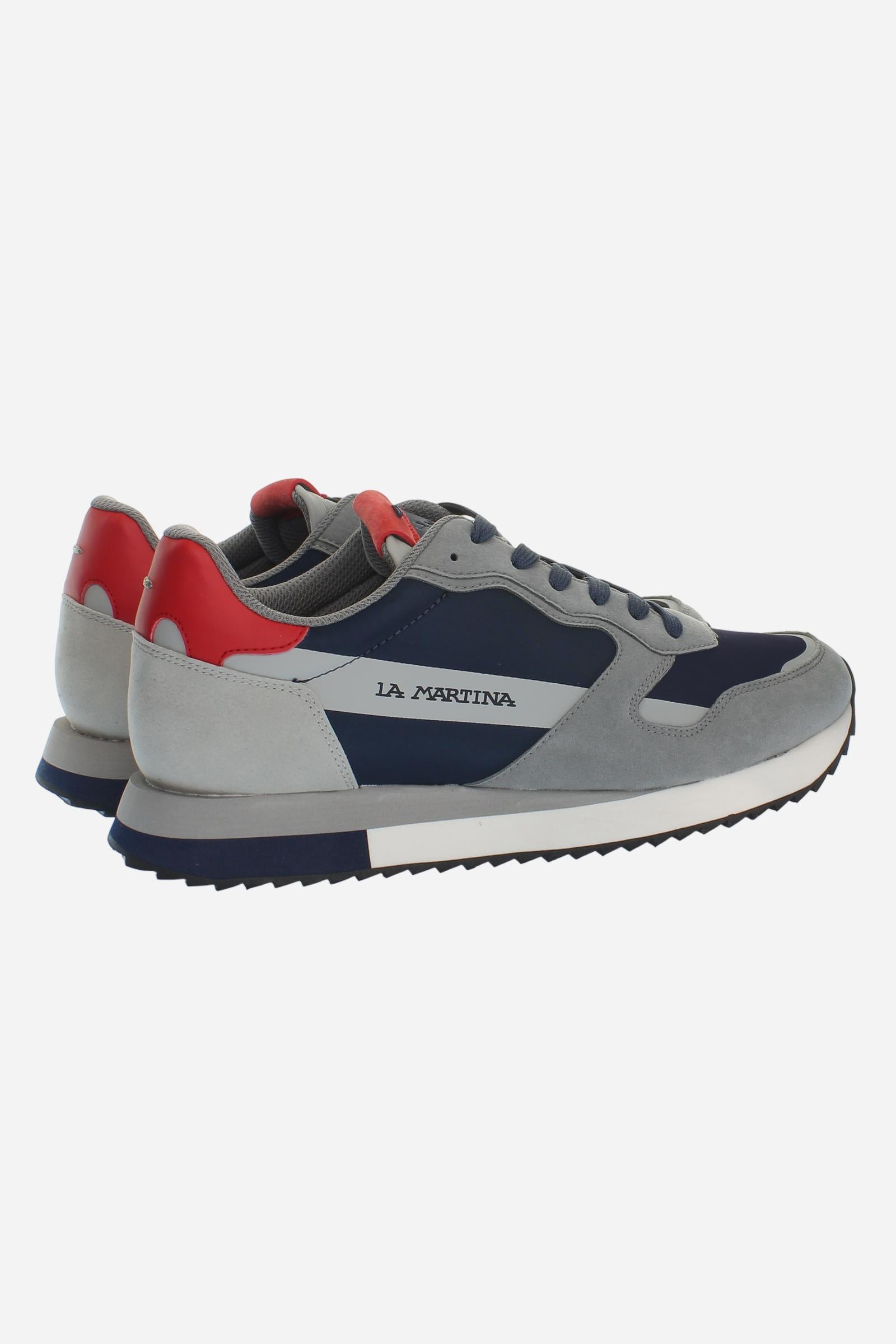 La Bombonera casual trainers with technical fabric, suede and rubber inserts. Urban design meets hand-stitched craftsmanship for a unique style. - GREY/BLUE