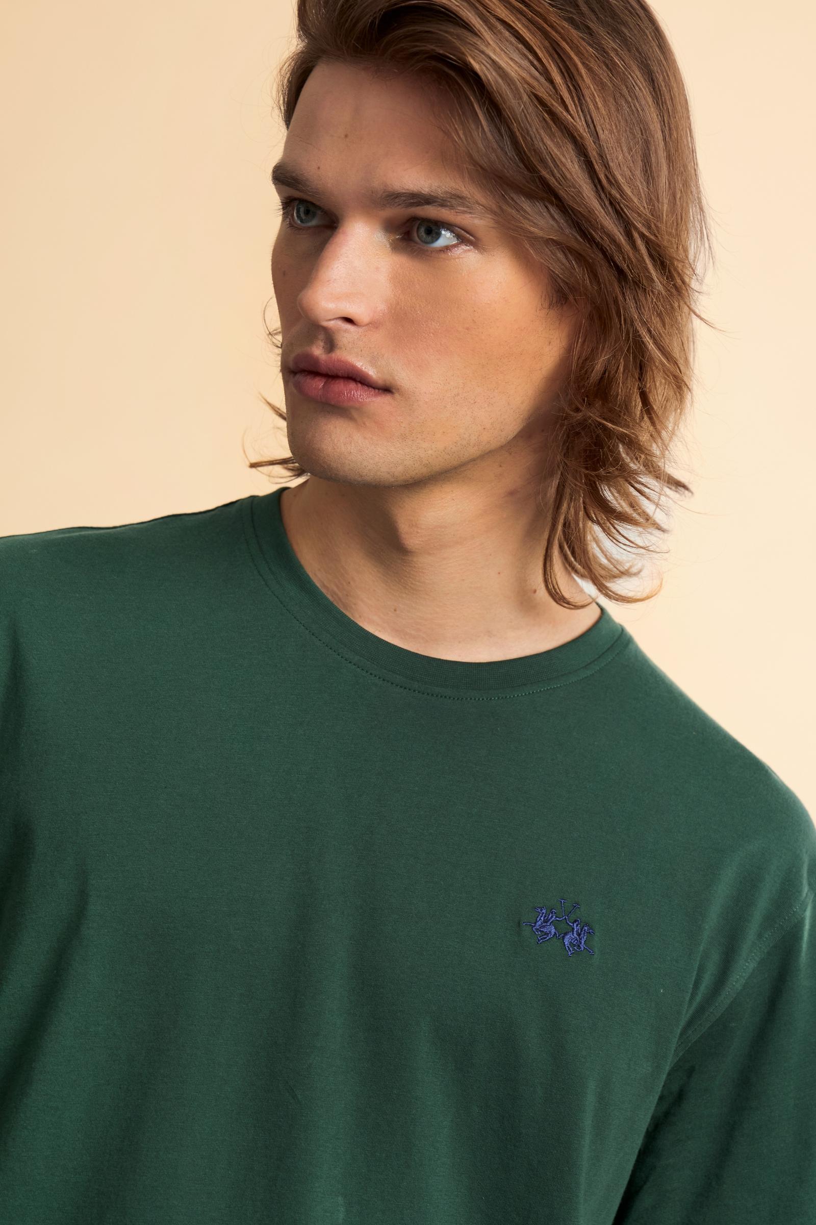 Men’s cotton jersey T-shirt with regular fit and ribbed crew neck. Small contrast embroidered logo. - Pineneedle