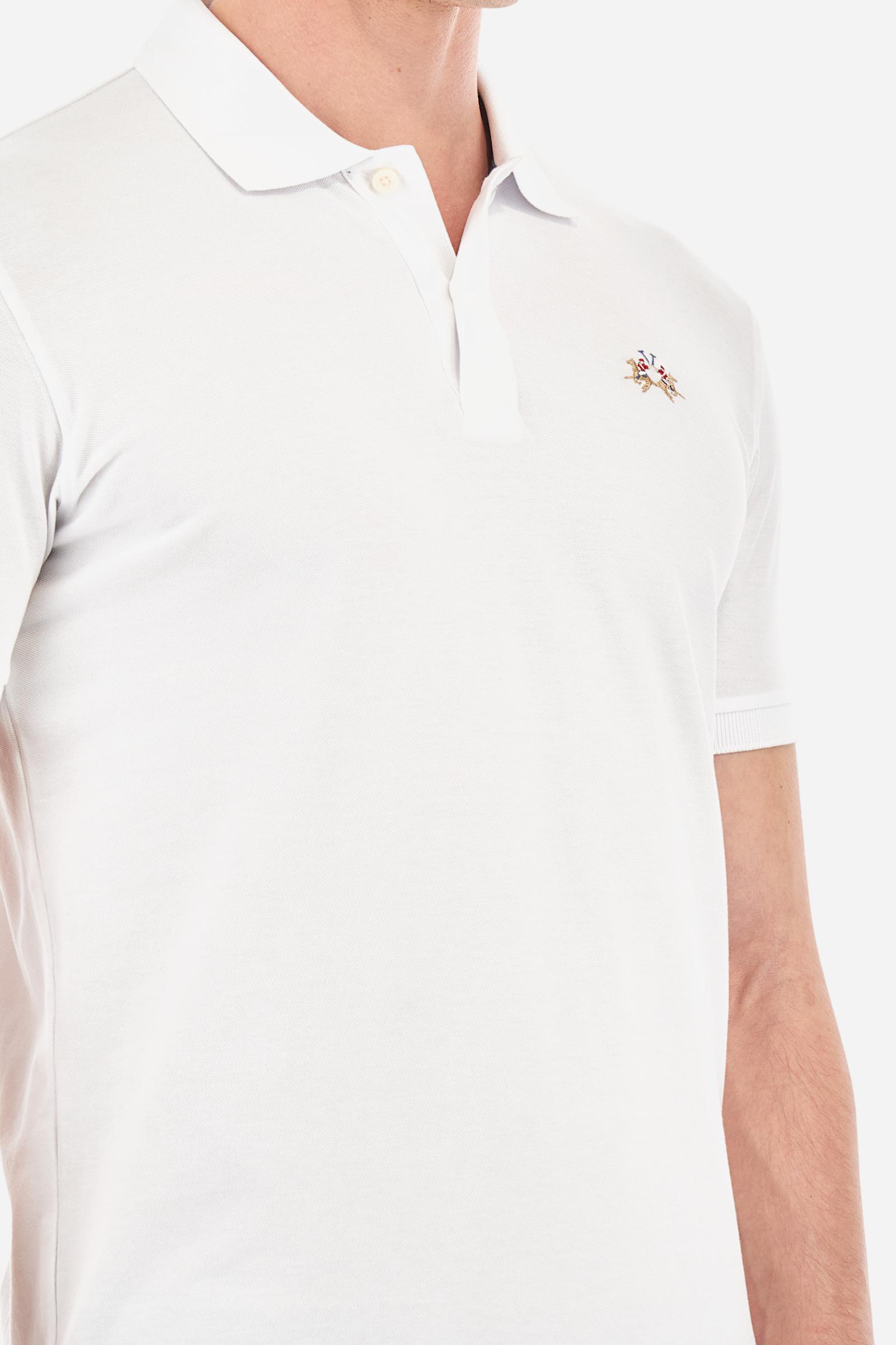 Men's short-sleeved cotton piqué polo shirt. Regular fit with fabric detail under the collar. - Optic White