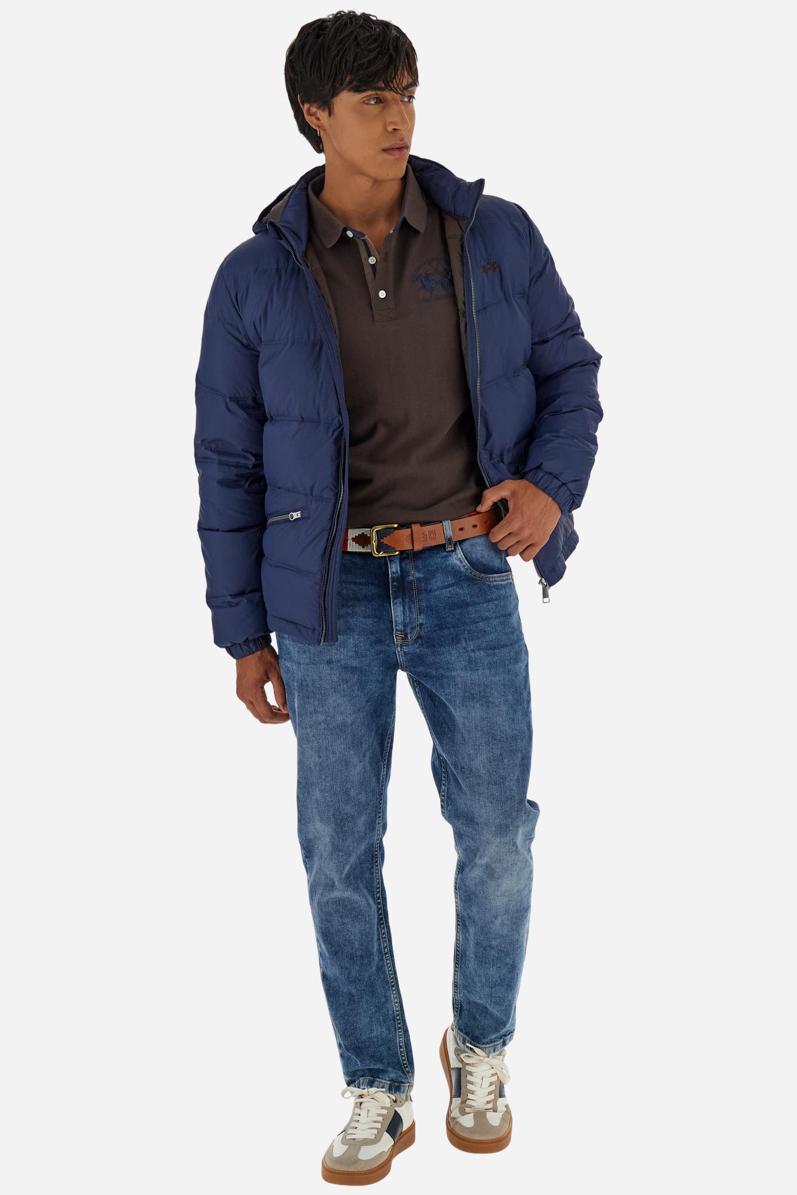 Men’s long-sleeve polo in premium soft-touch cotton jersey for a luxurious feel on the skin. Contrast gabardine details on the collar. Upper collar in tone-on-tone ribbing with printed La Martina lettering undercollar. Three customized buttons, enhanced by a multicolor striped tape on the placket. Contrast embroidered team logo on the chest. Regular fit. Model wears size L. - Java