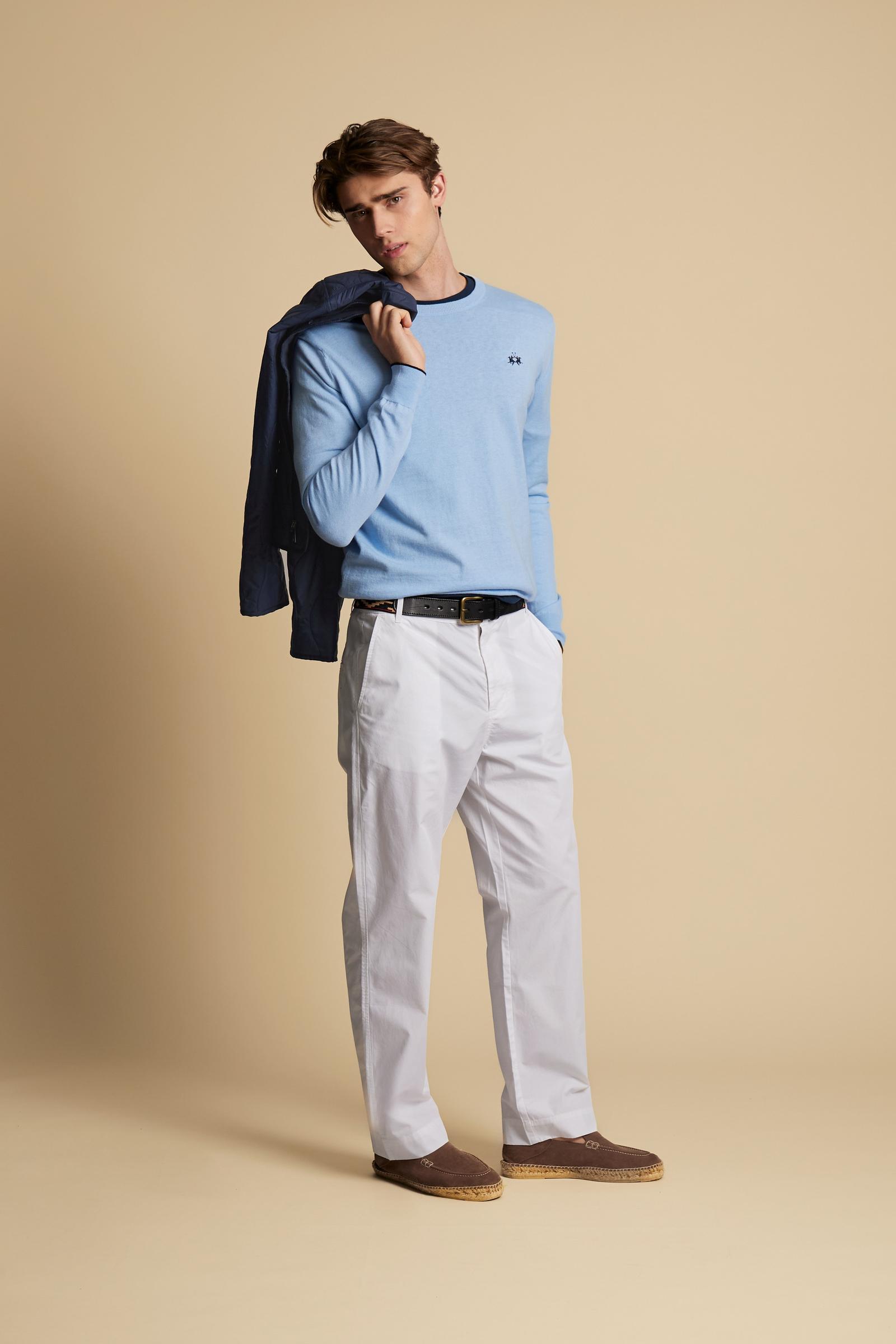 Crewneck sweater in lightweight 100% cotton with a regular fit. Ribbed collar, cuffs and hem. Contrast details inside the neckline, echoed on the cuffs, and embroidered logo on the chest. - Blue Bell