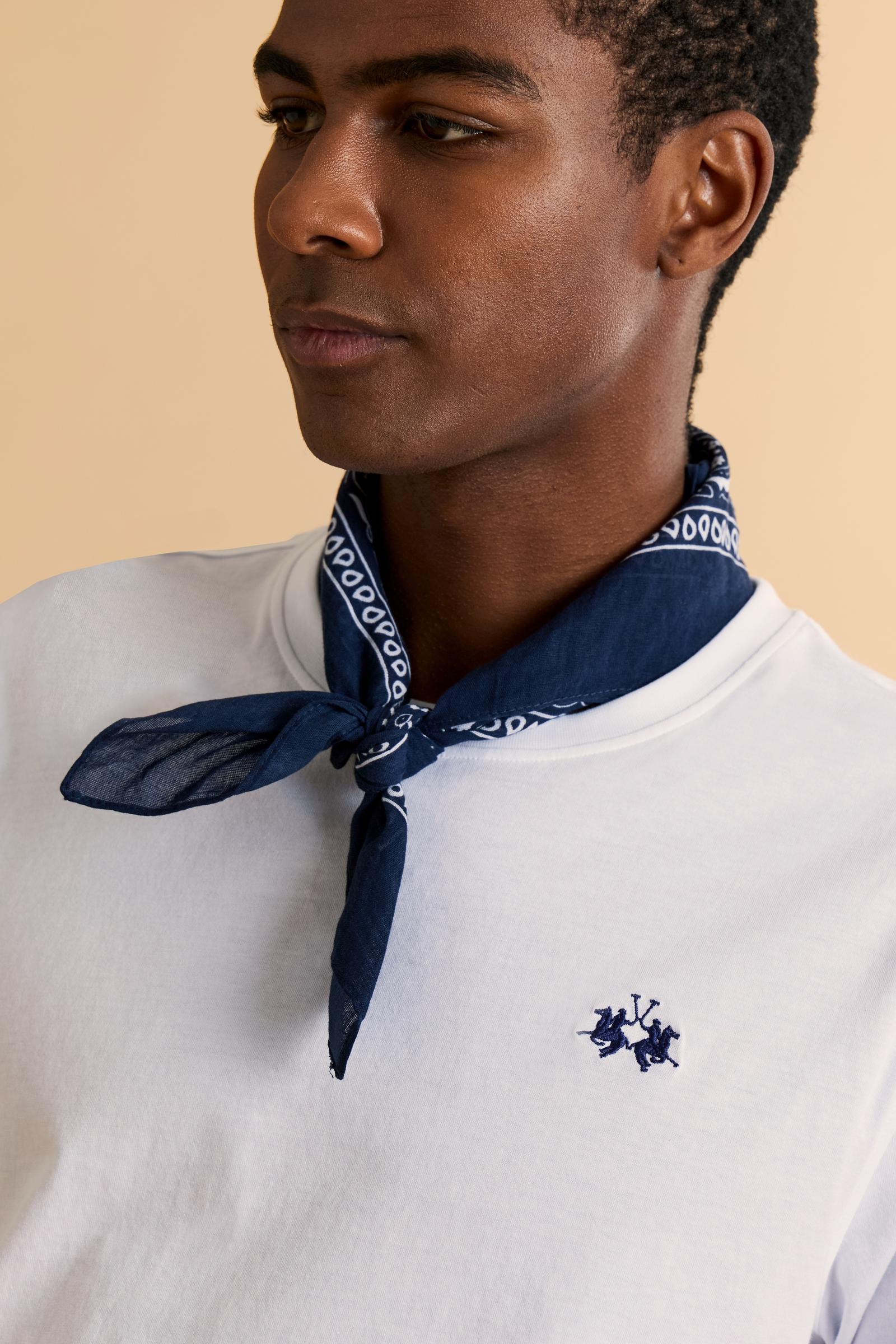 Men’s short sleeve cotton jersey T-shirt, essential style with contrast embroidered logo and regular fit. - Optic White