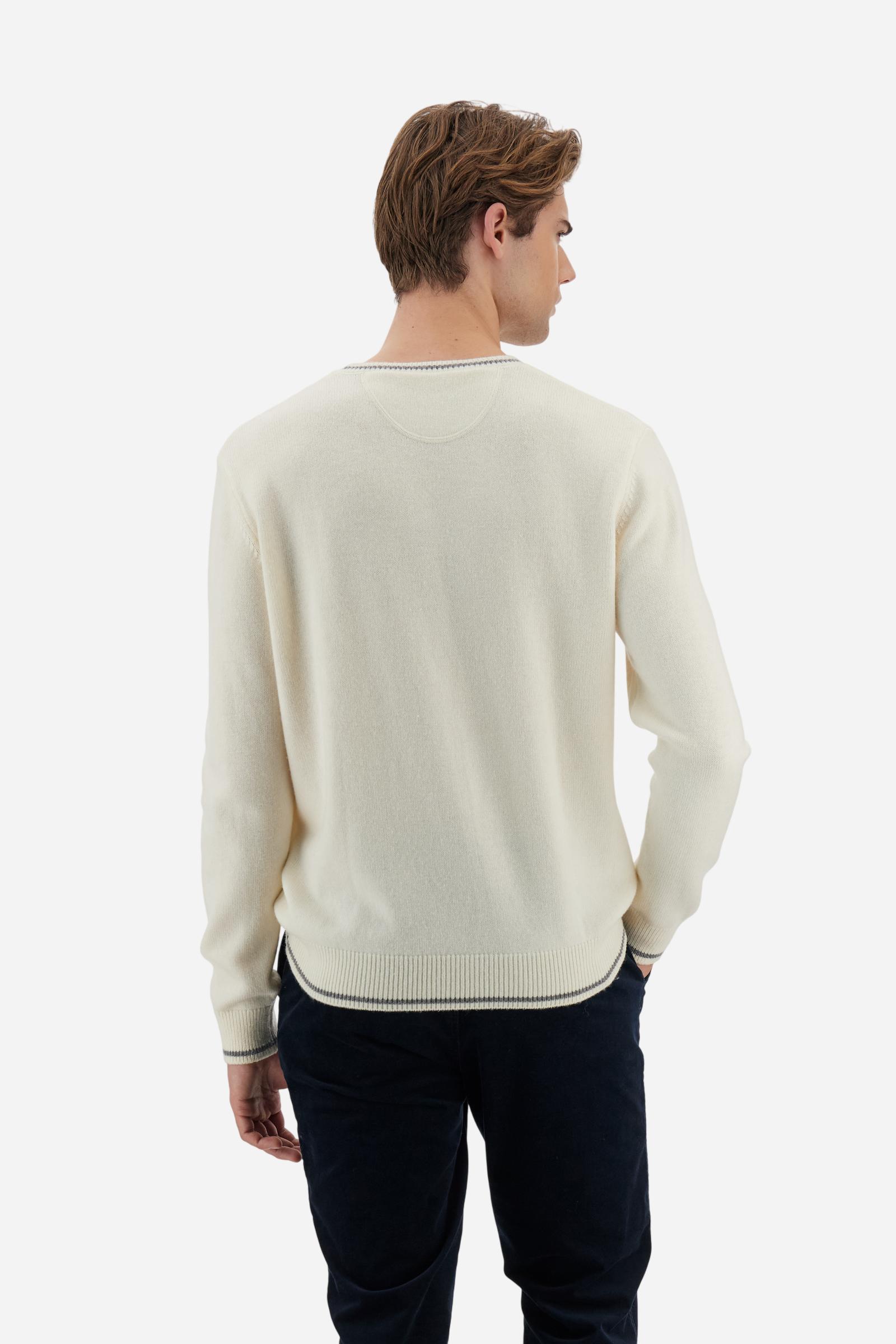Men’s crew-neck sweater in lambswool blend, comfortable fit with patches and iconic brand lettering. - Off White