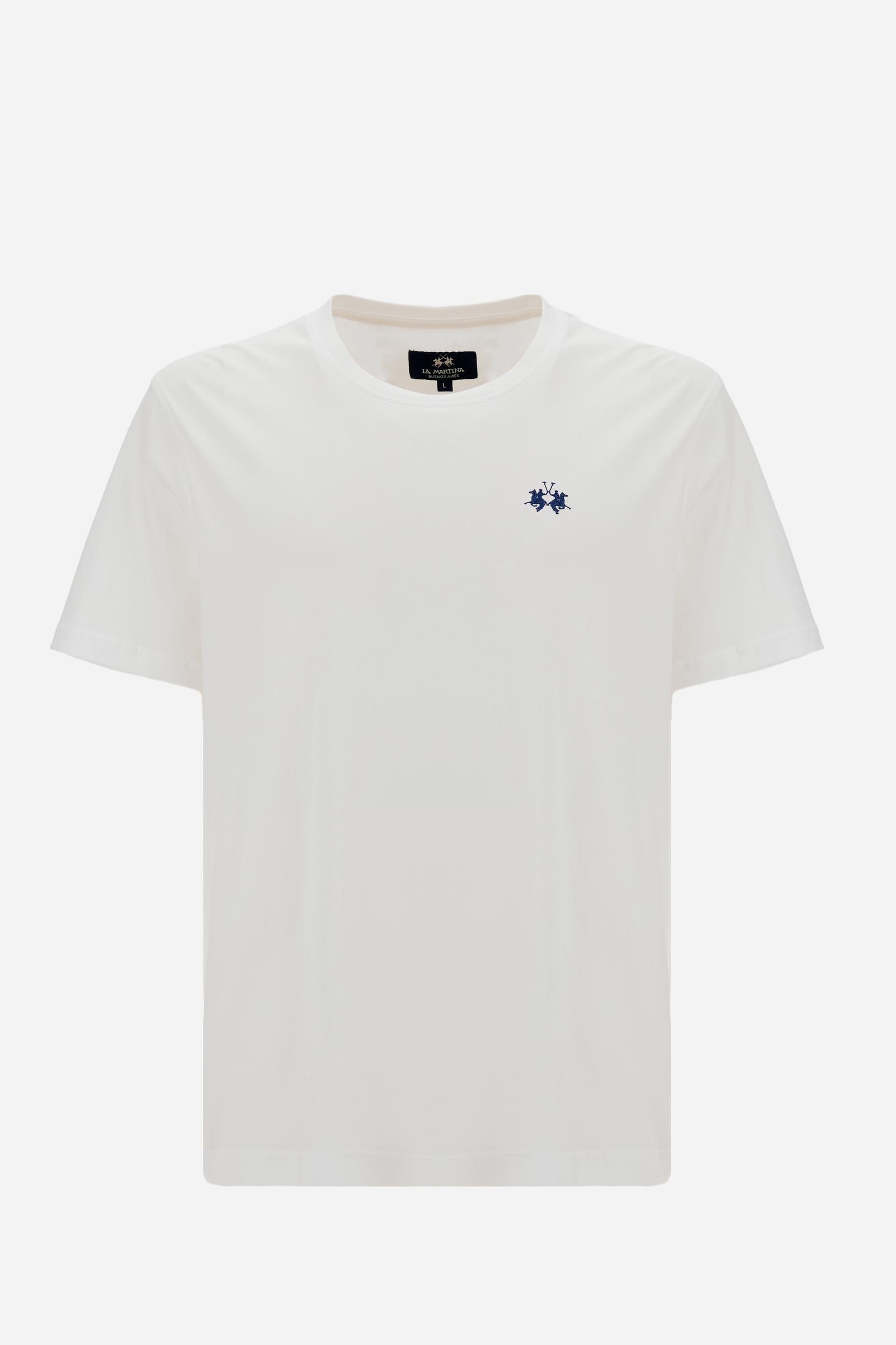 Men’s short sleeve cotton jersey T-shirt, essential style with contrast embroidered logo and regular fit. - Optic White