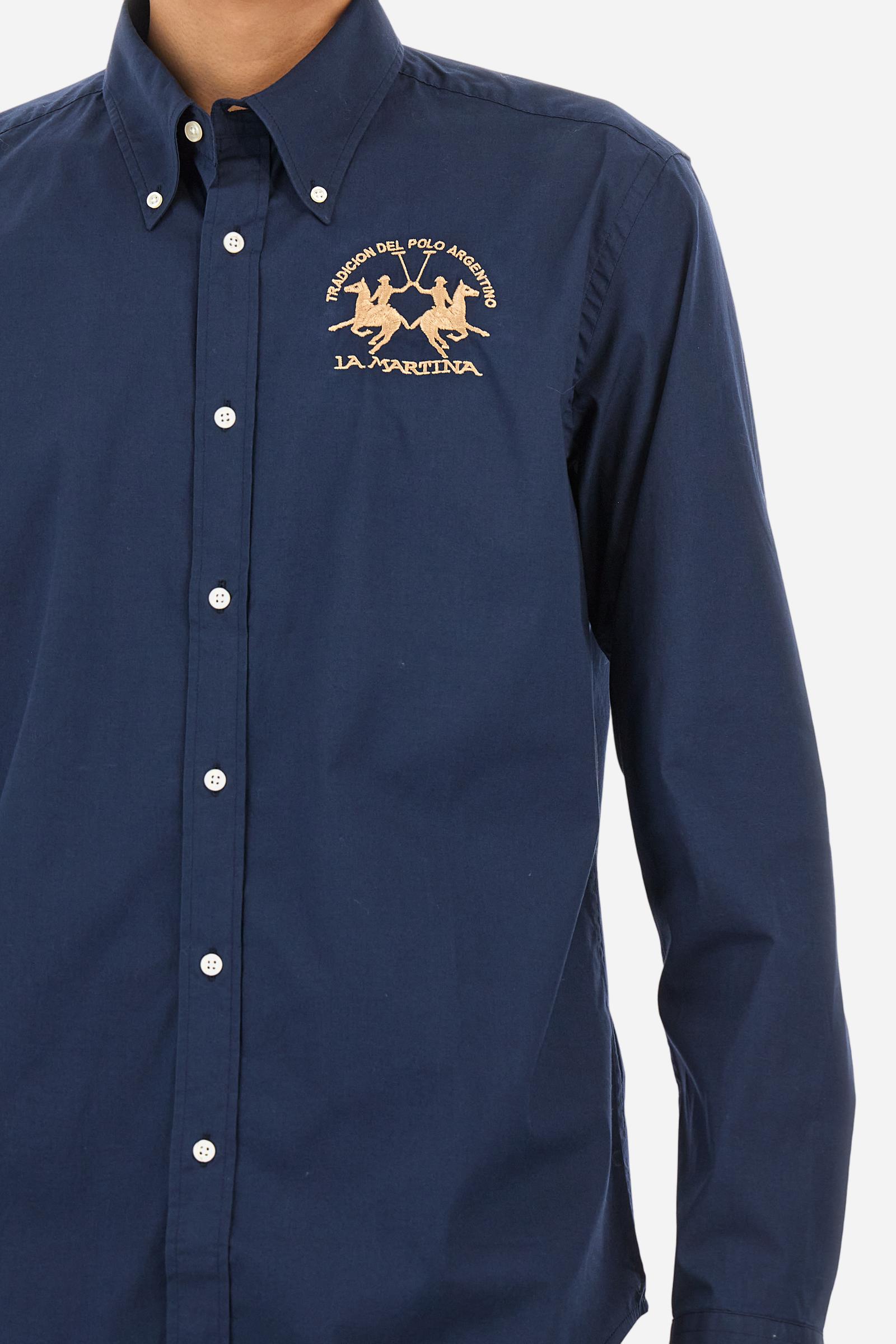 Men's long-sleeved shirt in cotton poplin with a regular-fit and button-down collar - Navy