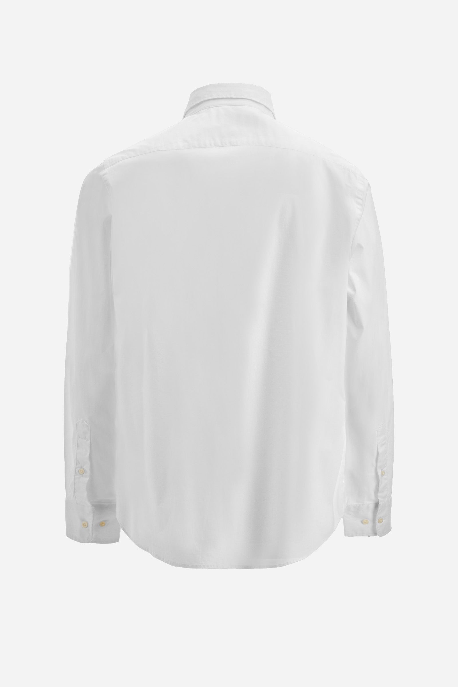 Men's plain long-sleeved shirt, made from stretch cotton. Spread collar. The brand logo is embroidered on the front. Slim fit. The model is wearing a size L. - Optic White
