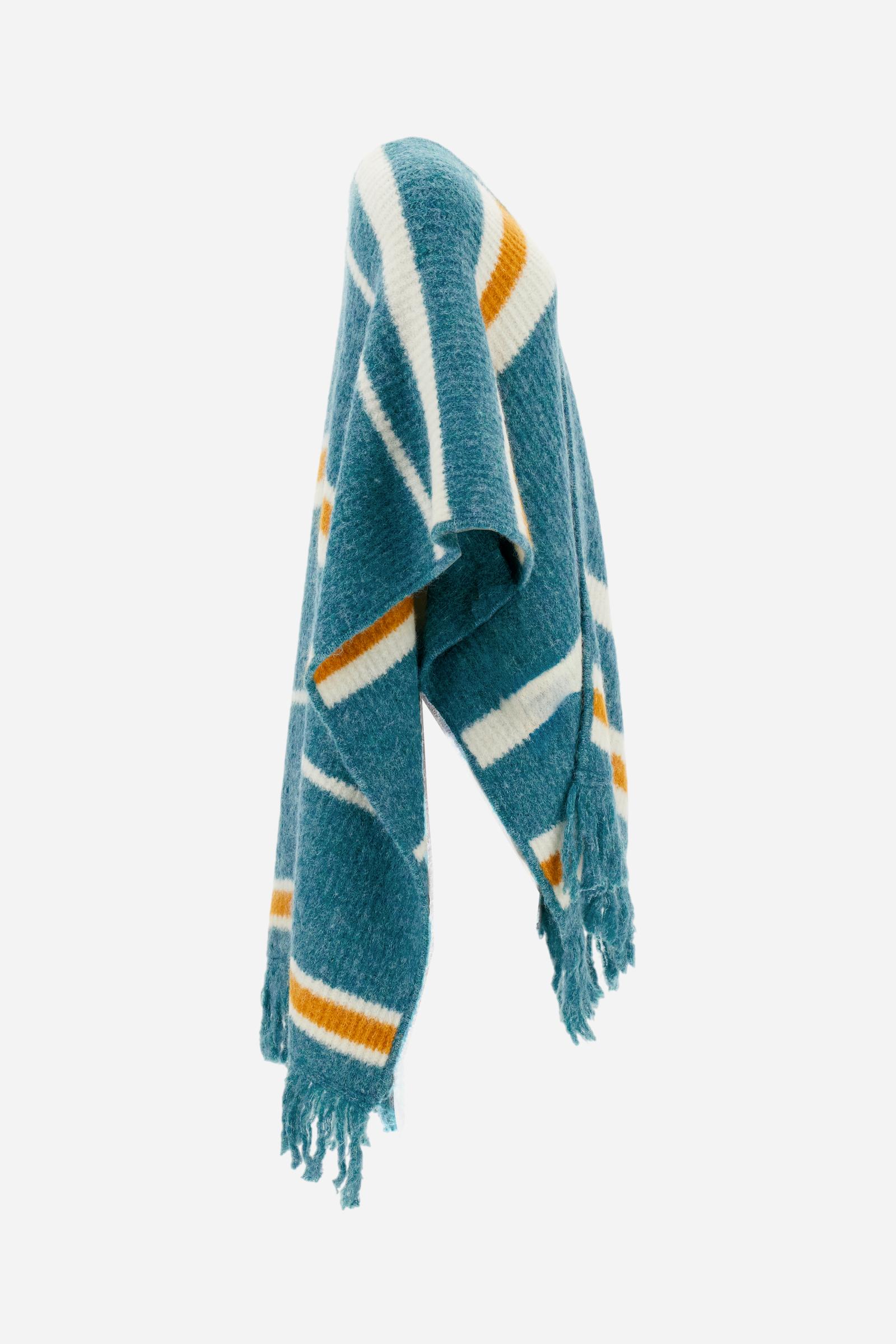 Poncho femme en maille rayée avec franges - Borja