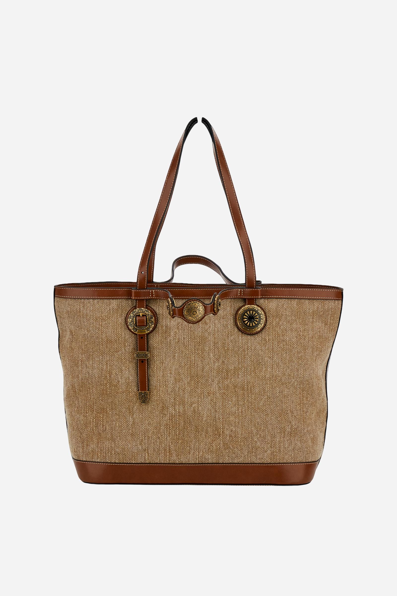 Linen-effect canvas shopping bag with gold floral studs – Gaucho Shopping Bag