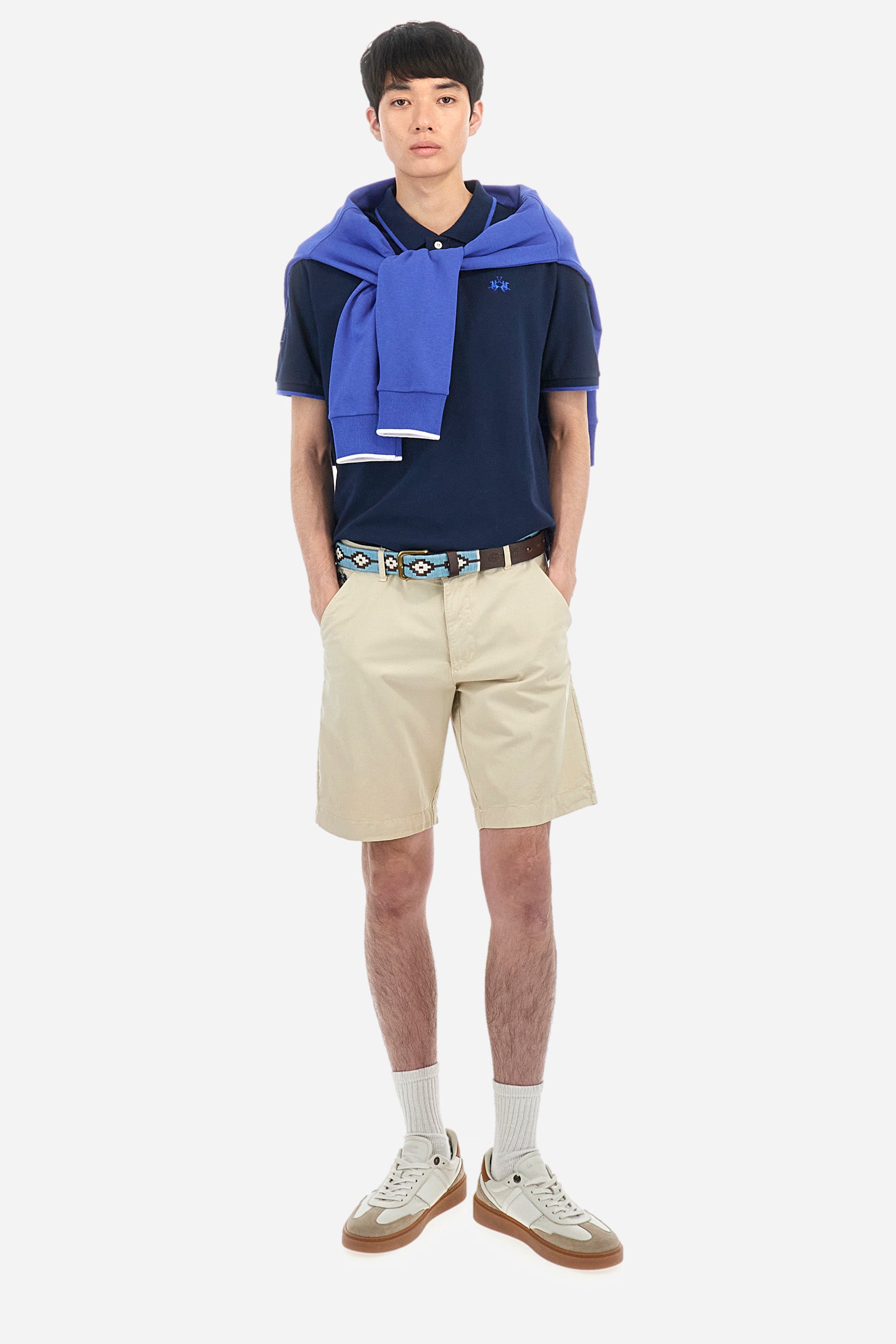 Cotton polo with No. 3 patch - Akio