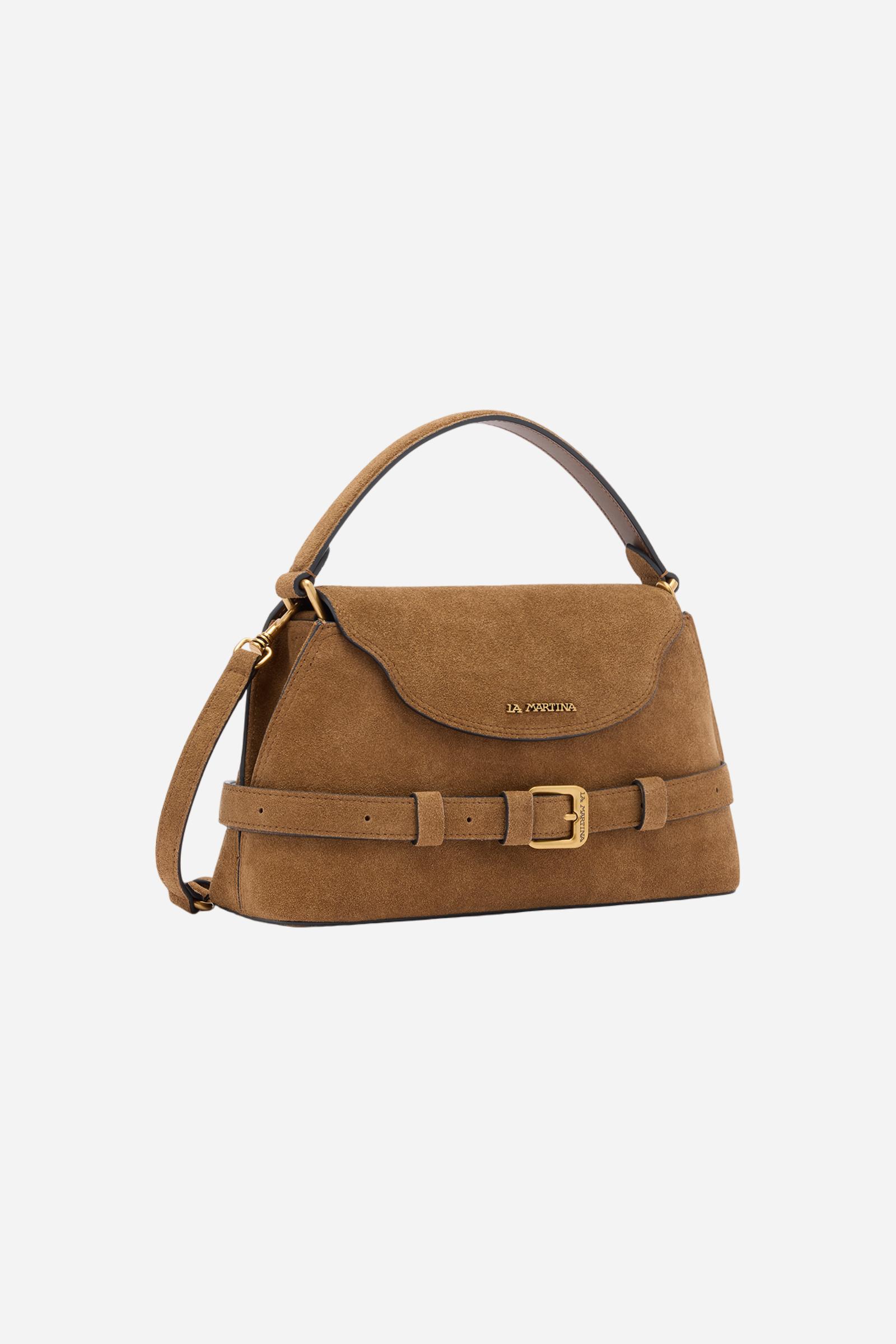 Bolso tote trapezoidal de ante con solapa – Selva Small