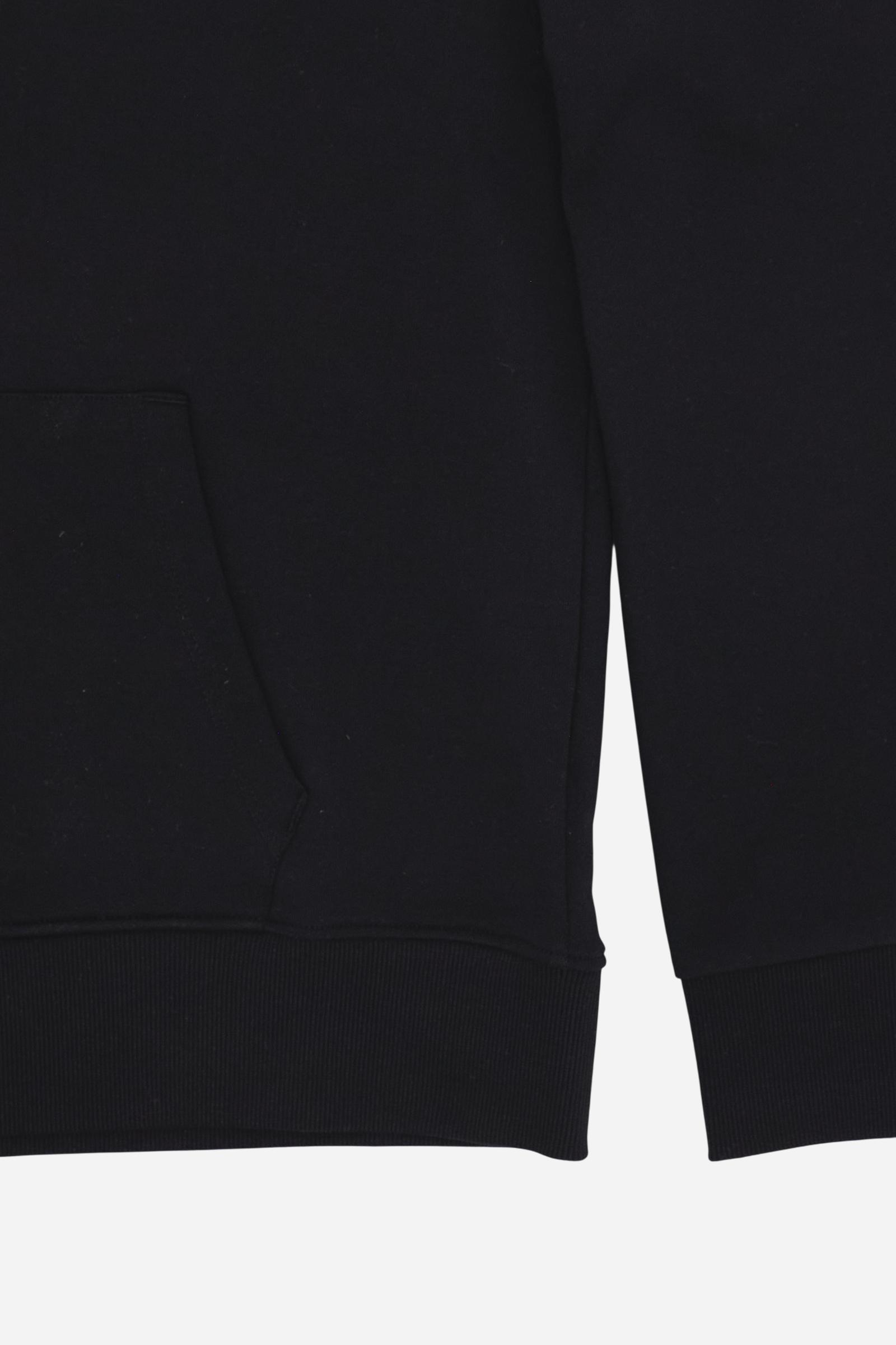 Hooded sweatshirt in lightweight unbrushed cotton with front zip and adjustable drawstring hood with metal tips. Kangaroo pockets and ribbed trims. Relaxed regular fit with contrast embroidered logo on the chest. - Black