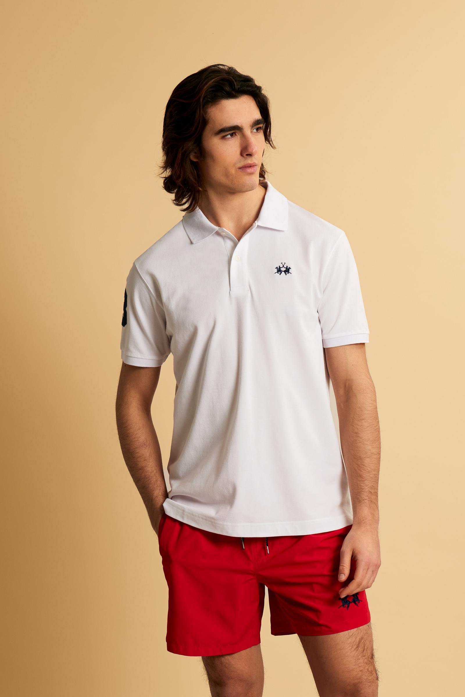 Herren-Stretch-Piqué-Poloshirt mit Nummer am Ärmel – Ray