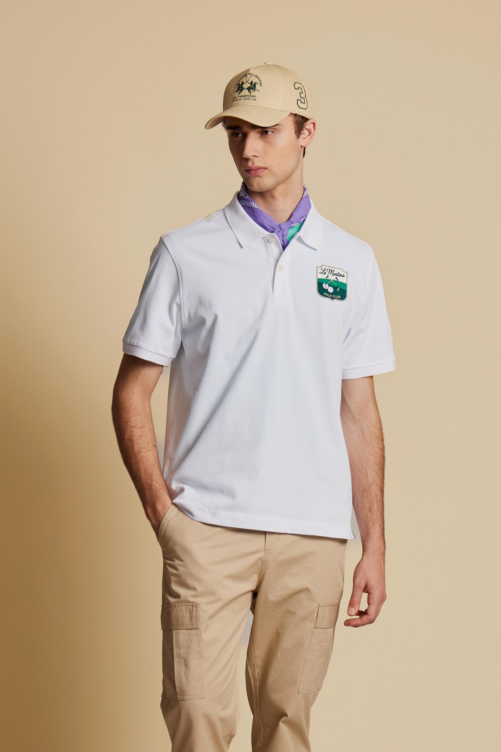 Herren-Baumwoll-Piqué-Poloshirt mit Wappenpatch – Cordell