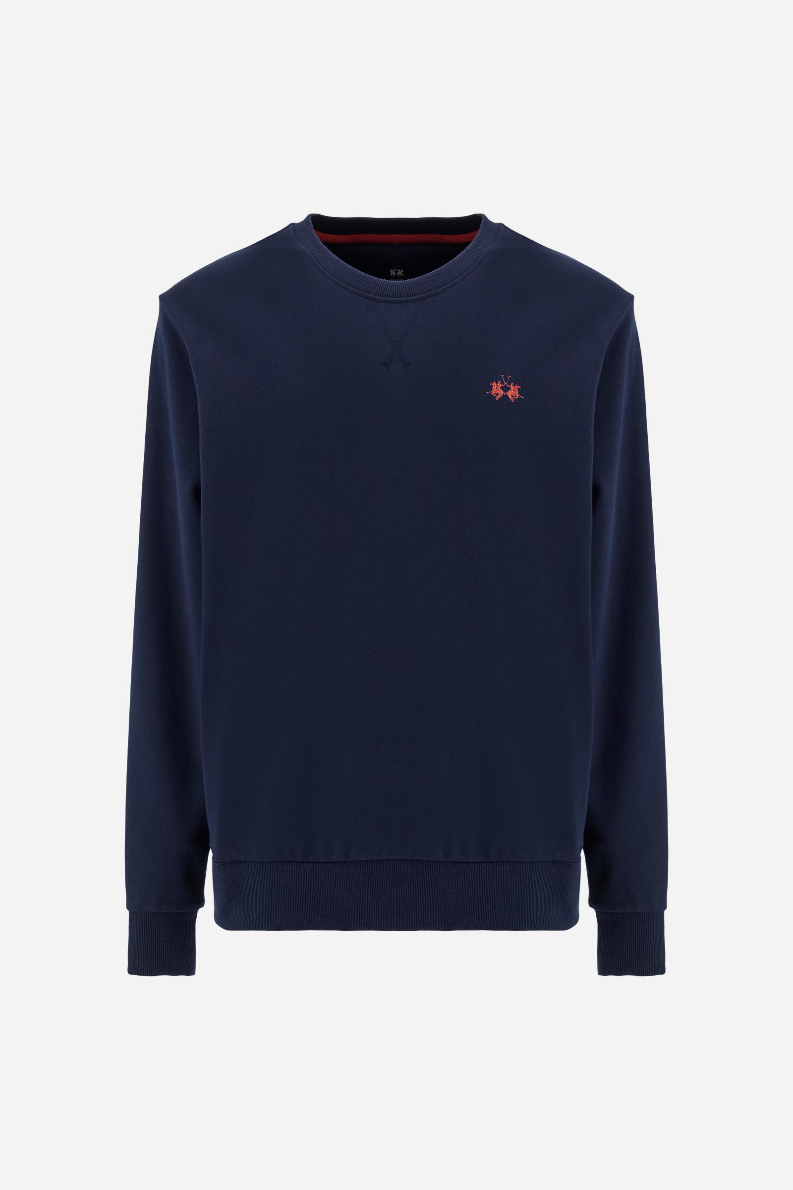 Men’s long-sleeve sweatshirt in soft cotton French Terry. Crew-neck, ribbed cuffs, regular fit, and V-detail under neckline. Timeless essential with logo. - Navy