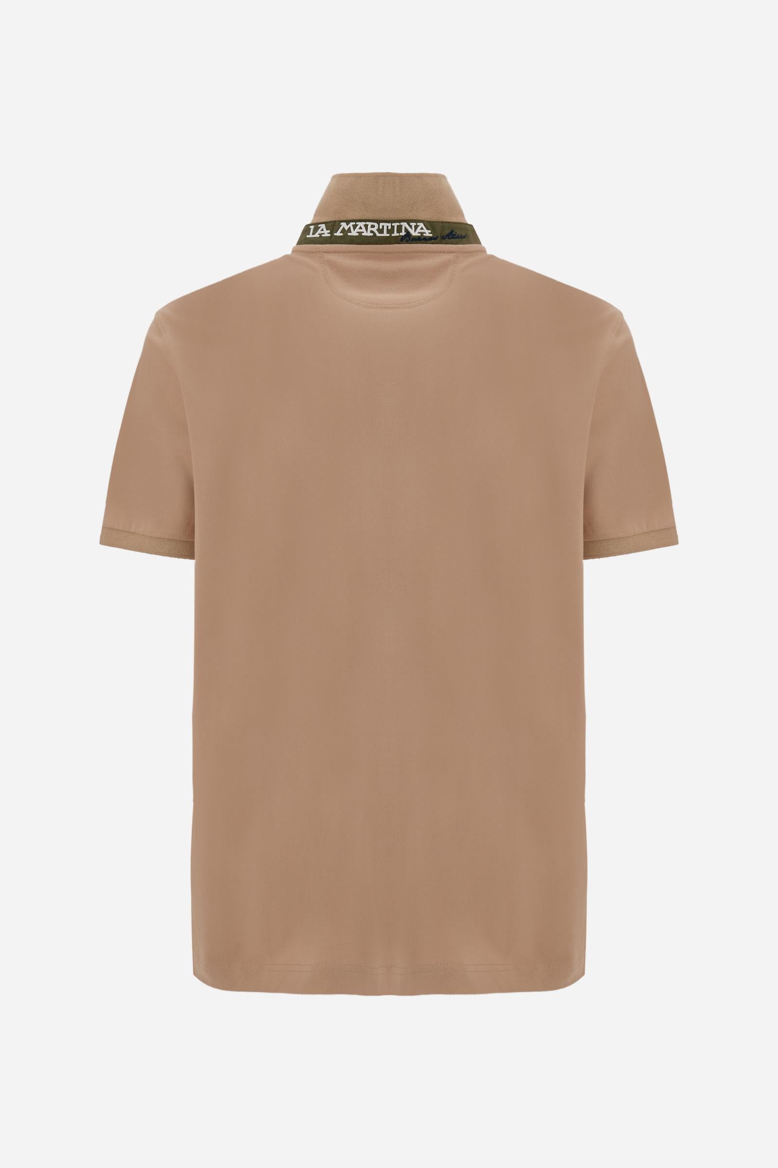 Men’s stretch piqué polo with tricolor logo - Eduardo