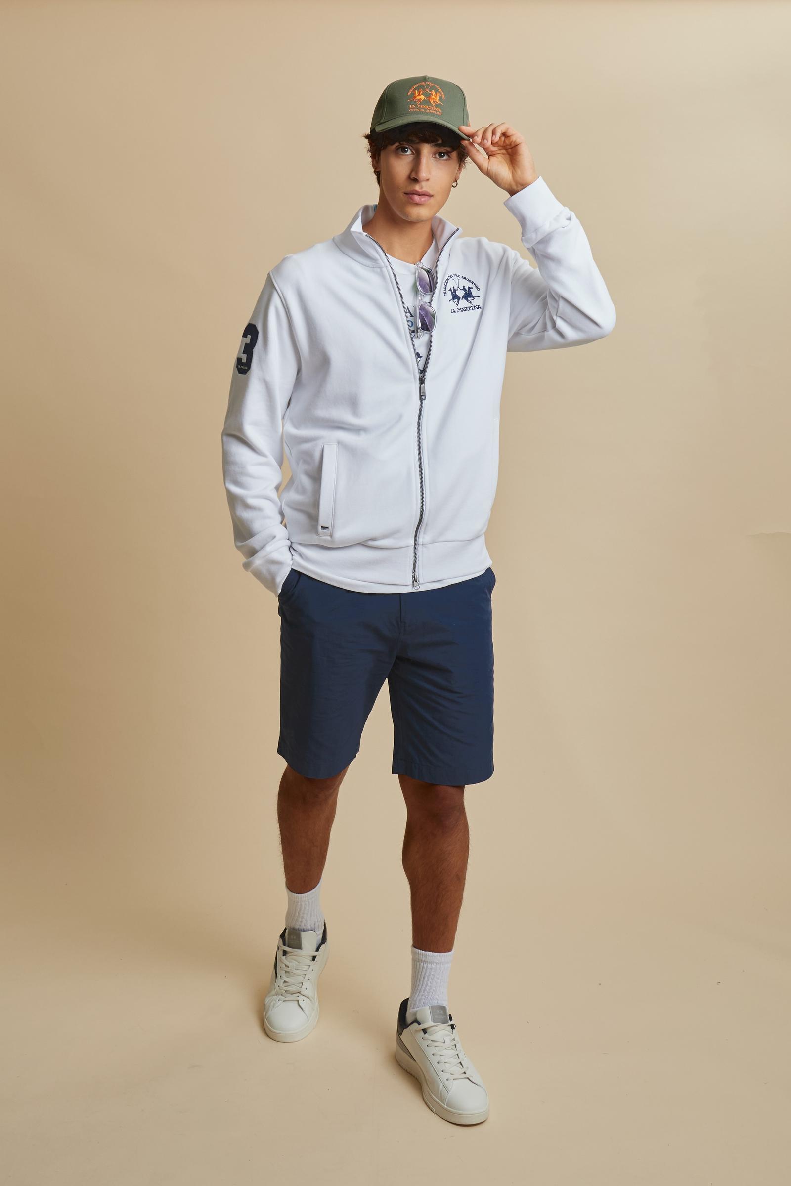 Men’s cotton sweatshirt with regular fit and full front opening, Iconic patch on the sleeve and embroidered team logo on the chest. - Optic White