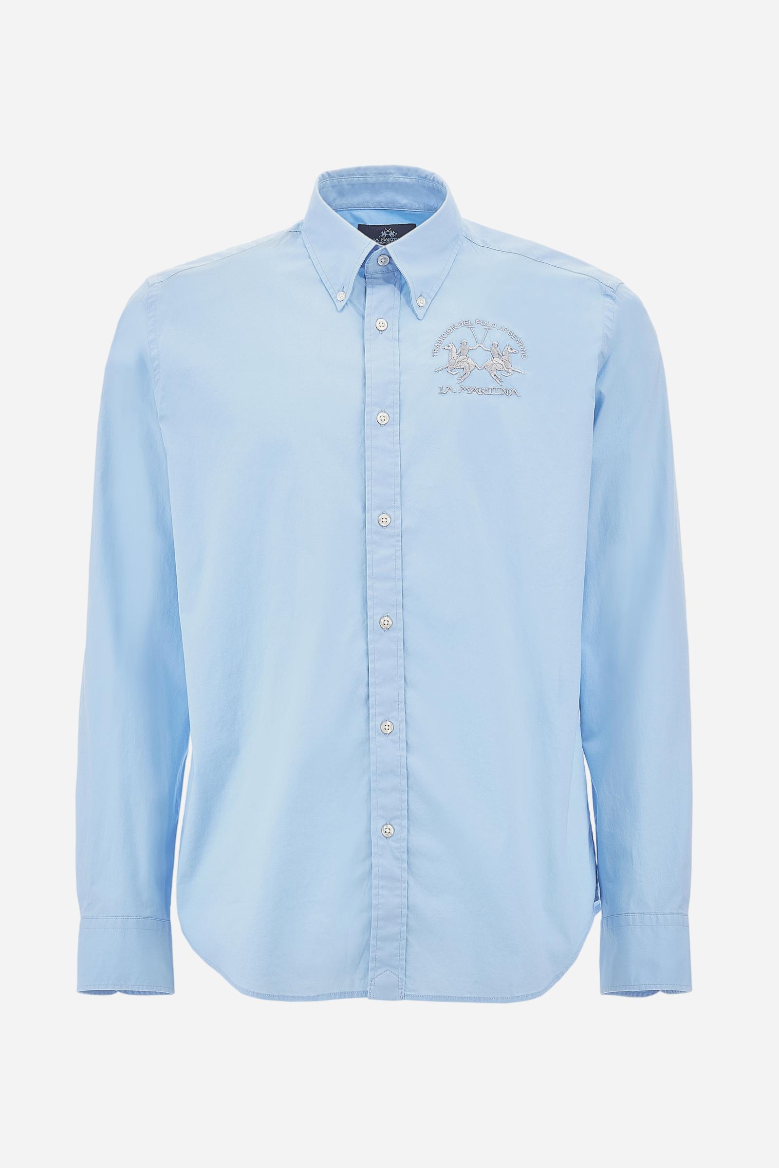 Men's long-sleeved shirt in cotton poplin with a regular-fit and button-down collar - Blue Bell