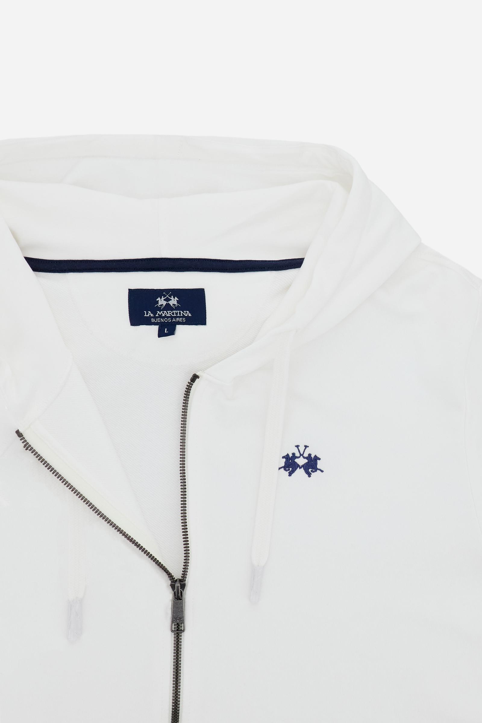 Hooded sweatshirt in lightweight unbrushed cotton with front zip and adjustable drawstring hood with metal tips. Kangaroo pockets and ribbed trims. Relaxed regular fit with contrast embroidered logo on the chest. - Off White