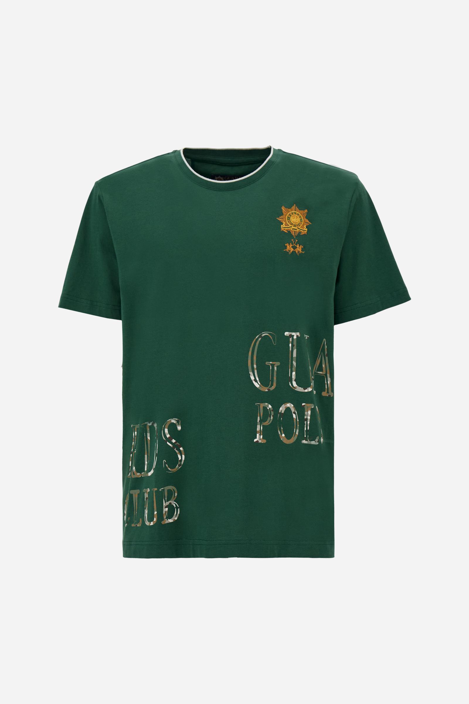 Men’s short-sleeve cotton jersey T-shirt. Crew-neck style with regular fit, enriched with embroidered crests and a large Guards print. - Pineneedle