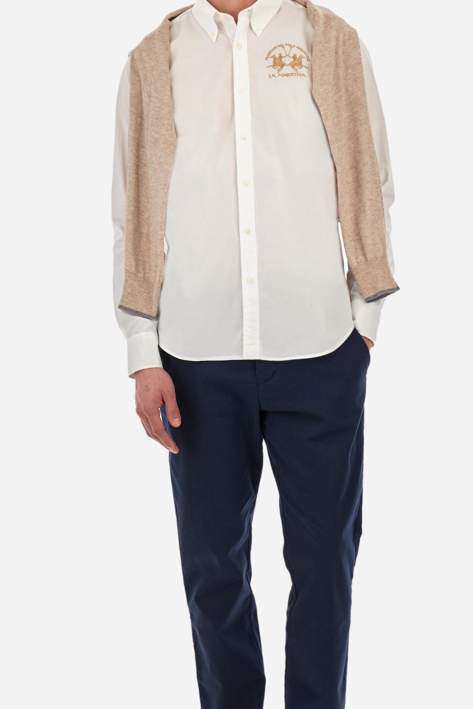 Men's long-sleeved shirt in cotton poplin with a regular-fit and button-down collar - Optic White