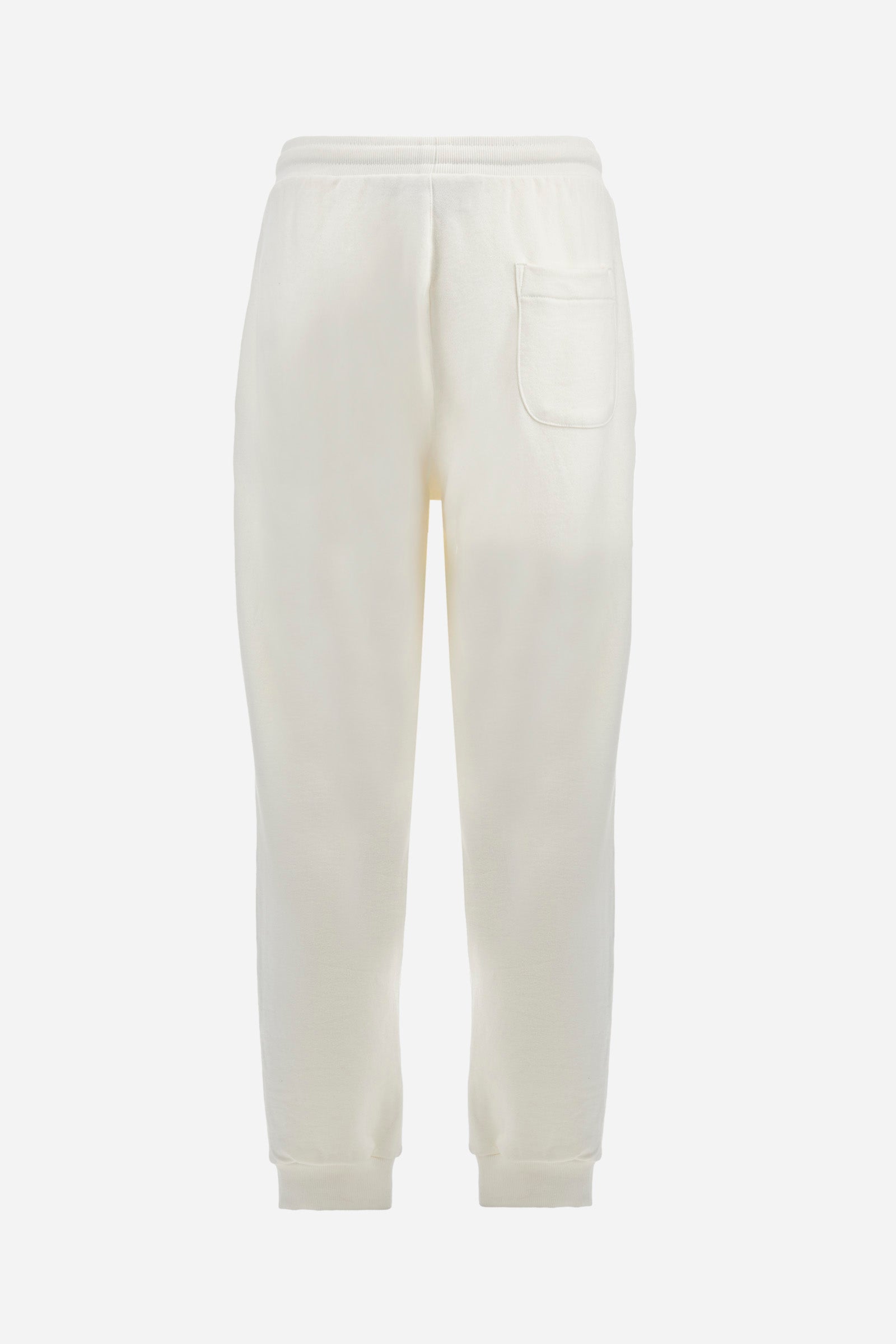 Men's plain jogging bottoms, made from 100% cotton. Drawstring waist and double front pocket. There is an additional pocket on the back. The logo is embroidered on the front. Regular fit. The model is wearing a size L. - Off White