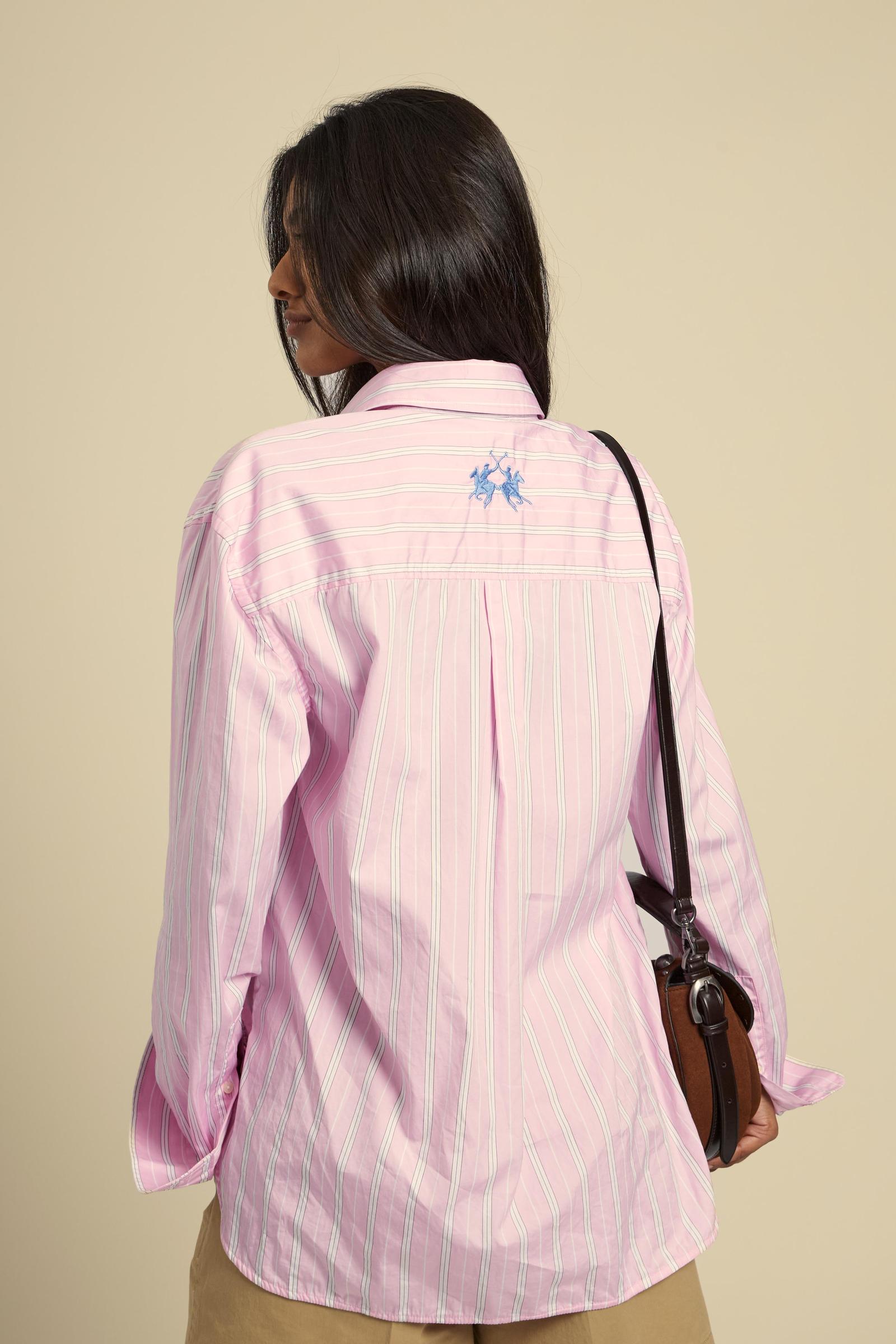 Women’s striped poplin shirt with chest pocket – Camilla