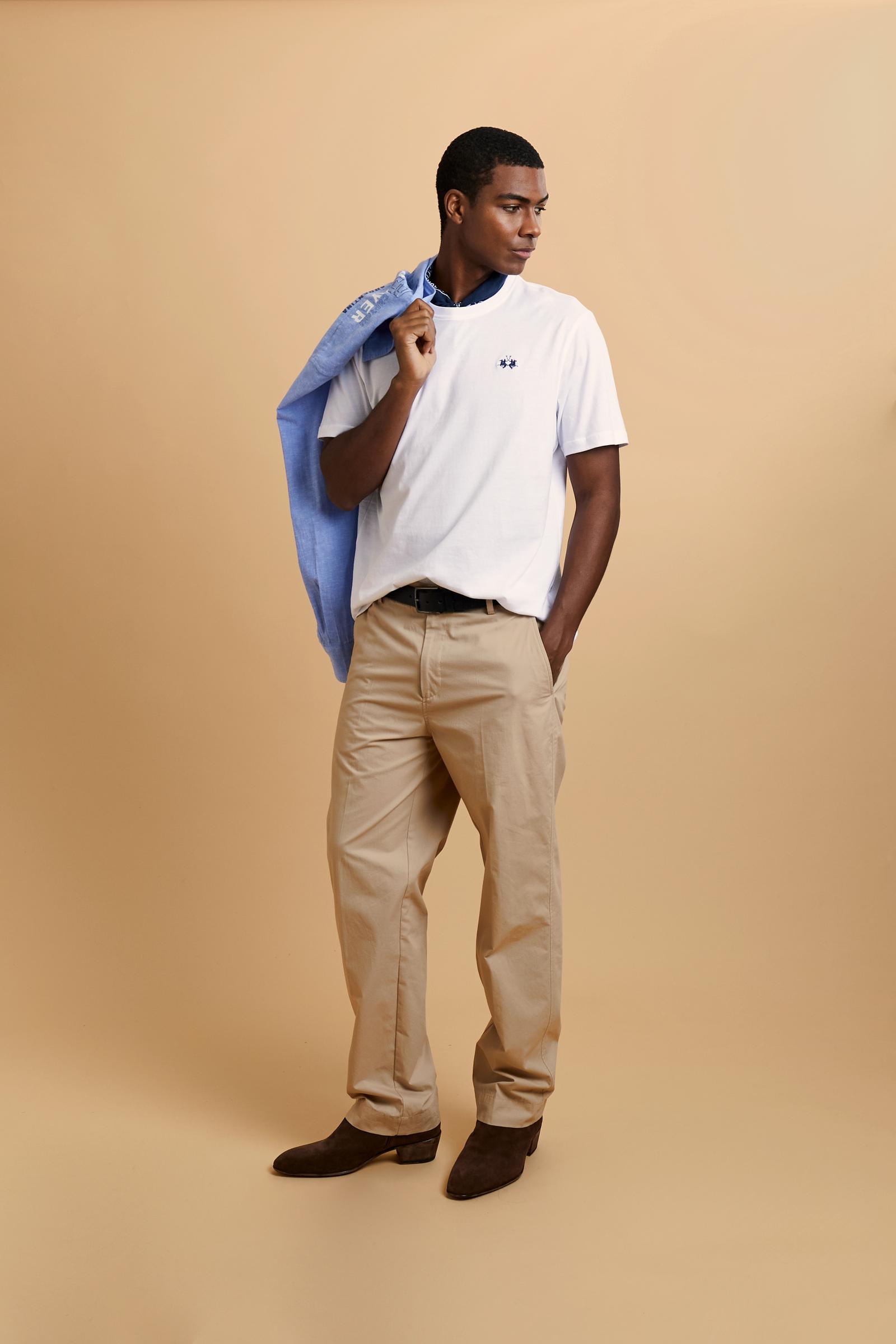 Men’s short sleeve cotton jersey T-shirt, essential style with contrast embroidered logo and regular fit. - Optic White