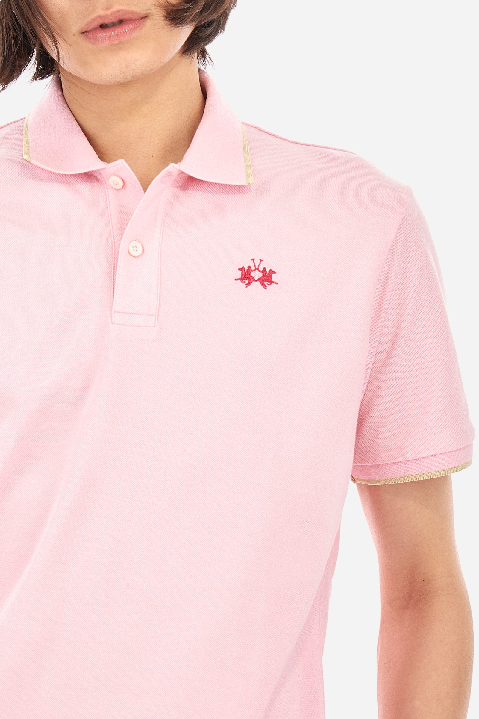 Men’s short-sleeved polo shirt in regular fit pique cotton - Best Price - Orchid Pink