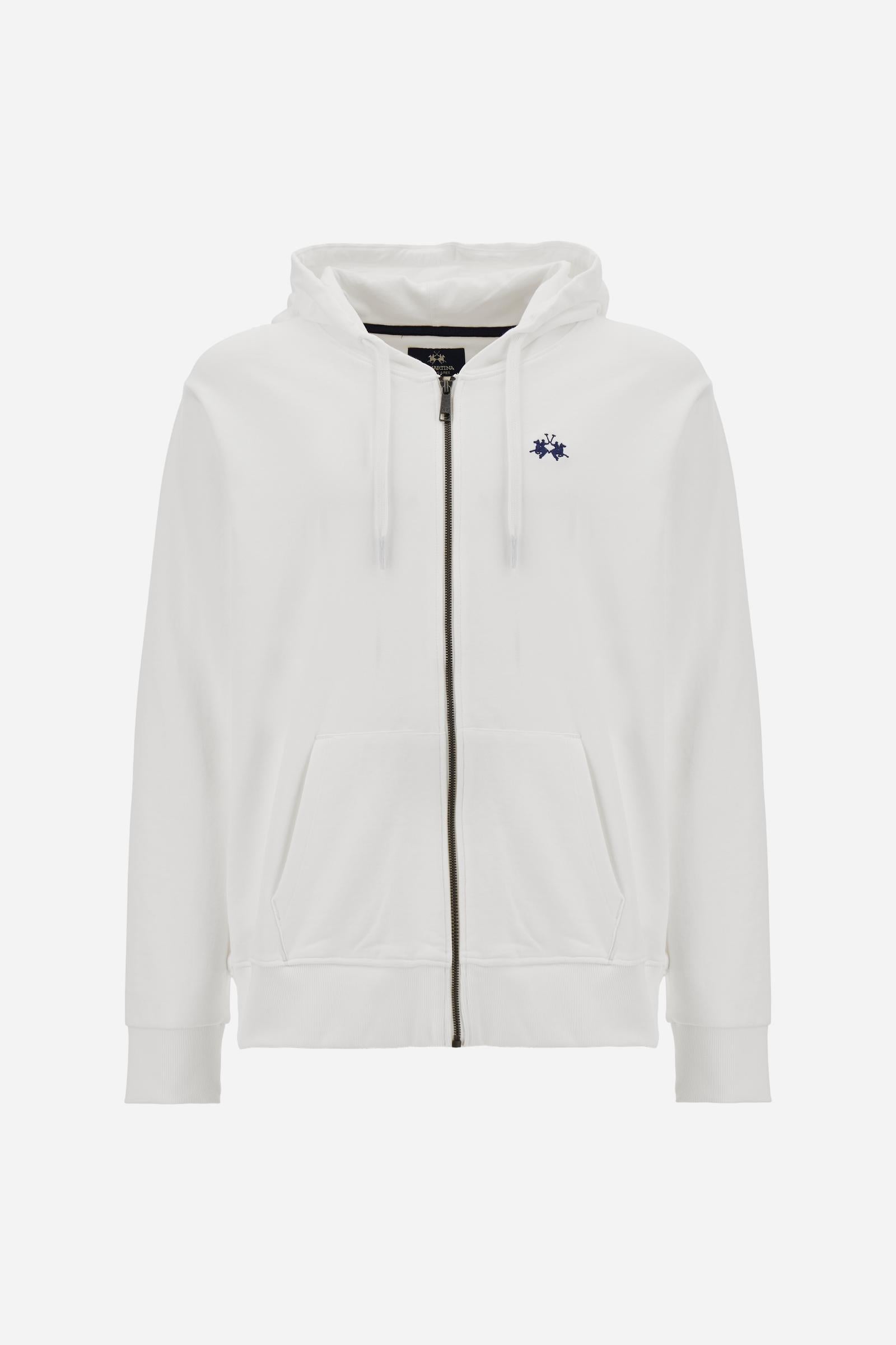 Hooded sweatshirt in lightweight unbrushed cotton with front zip and adjustable drawstring hood with metal tips. Kangaroo pockets and ribbed trims. Relaxed regular fit with contrast embroidered logo on the chest. - Off White
