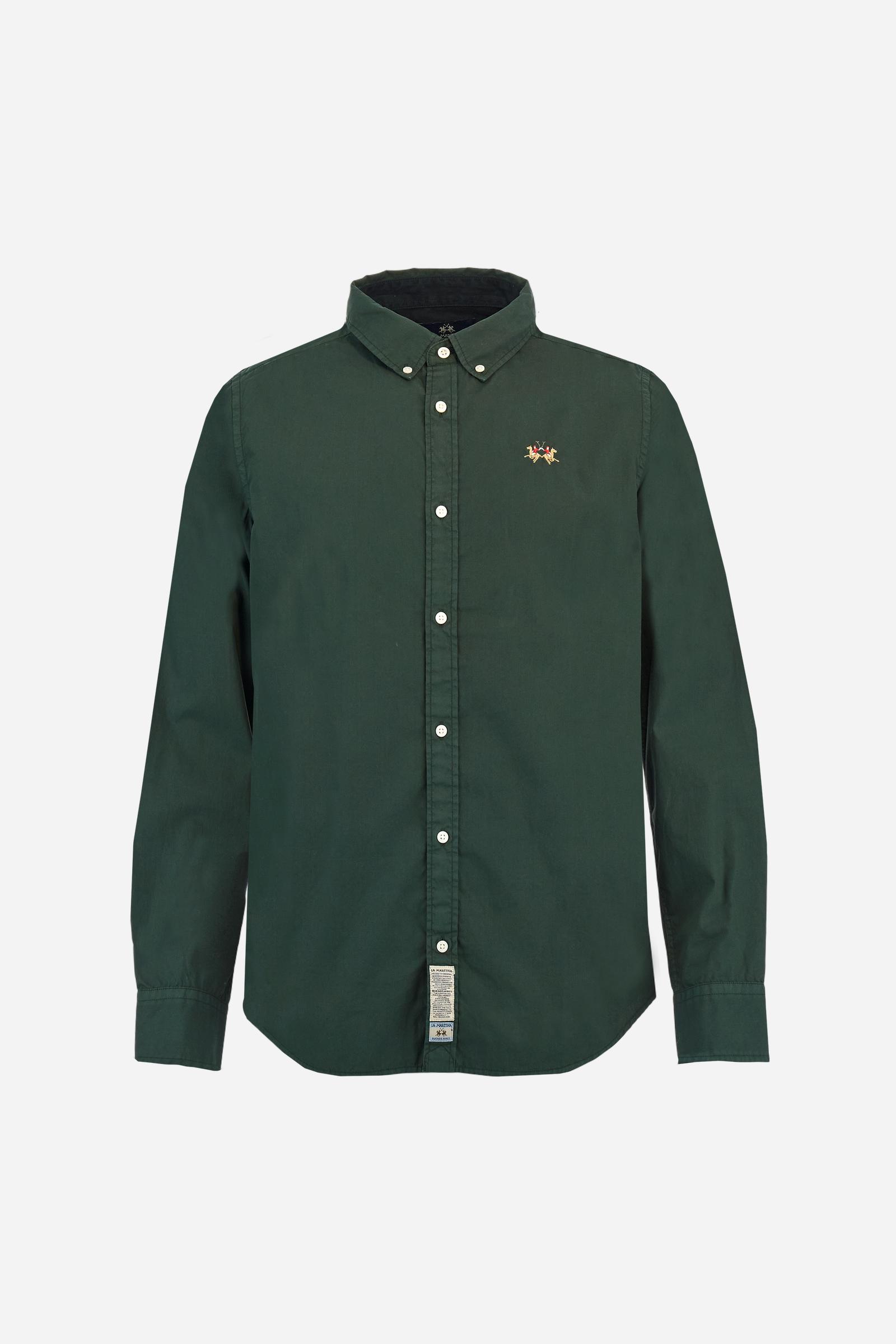 Men's long-sleeved shirt in cotton poplin. Slim fit with button-down collar. - Sycamore