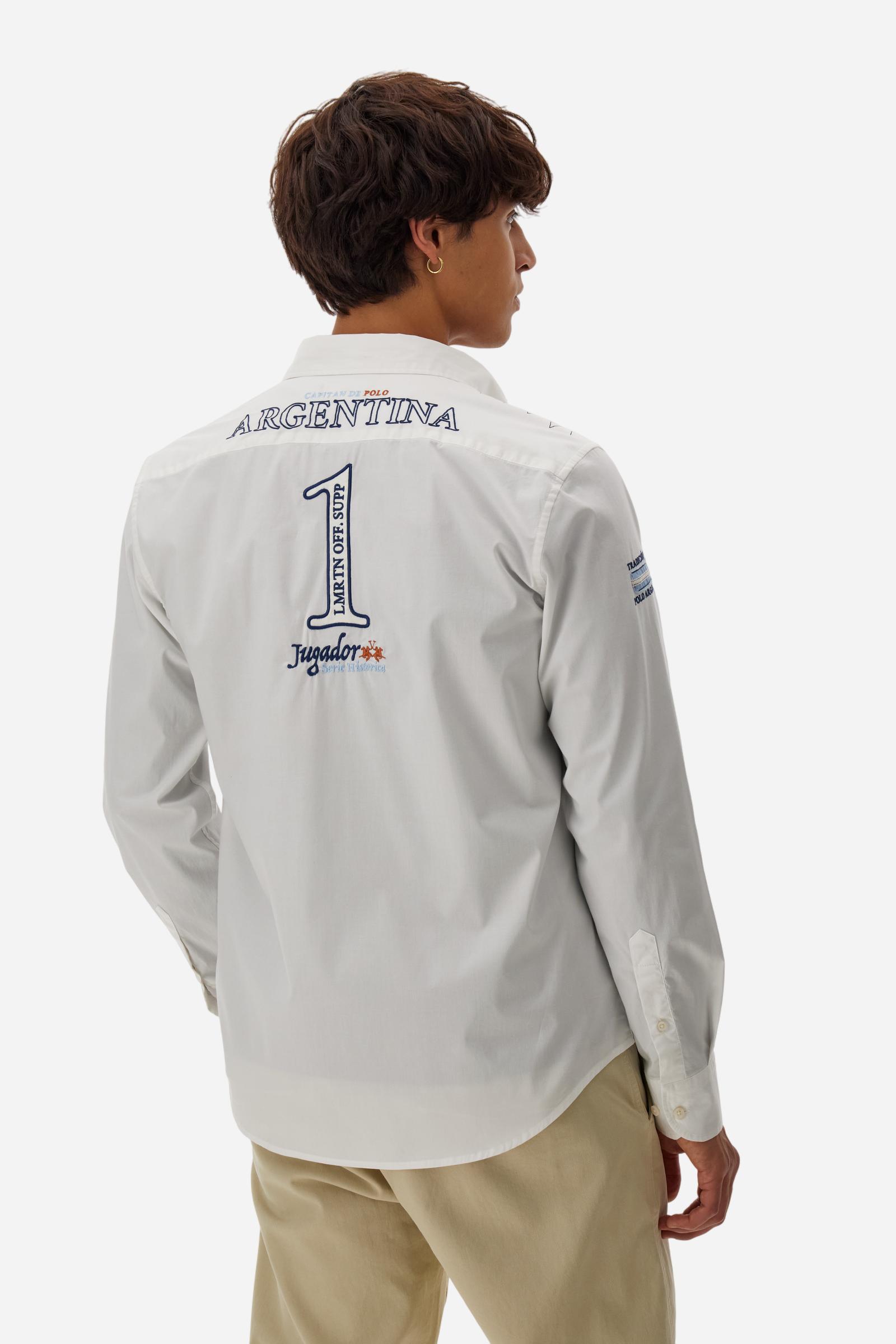 Men’s poplin cotton shirt. Regular fit, button-down collar and multicolor Argentina graphics on chest, sleeves and back. - Optic White