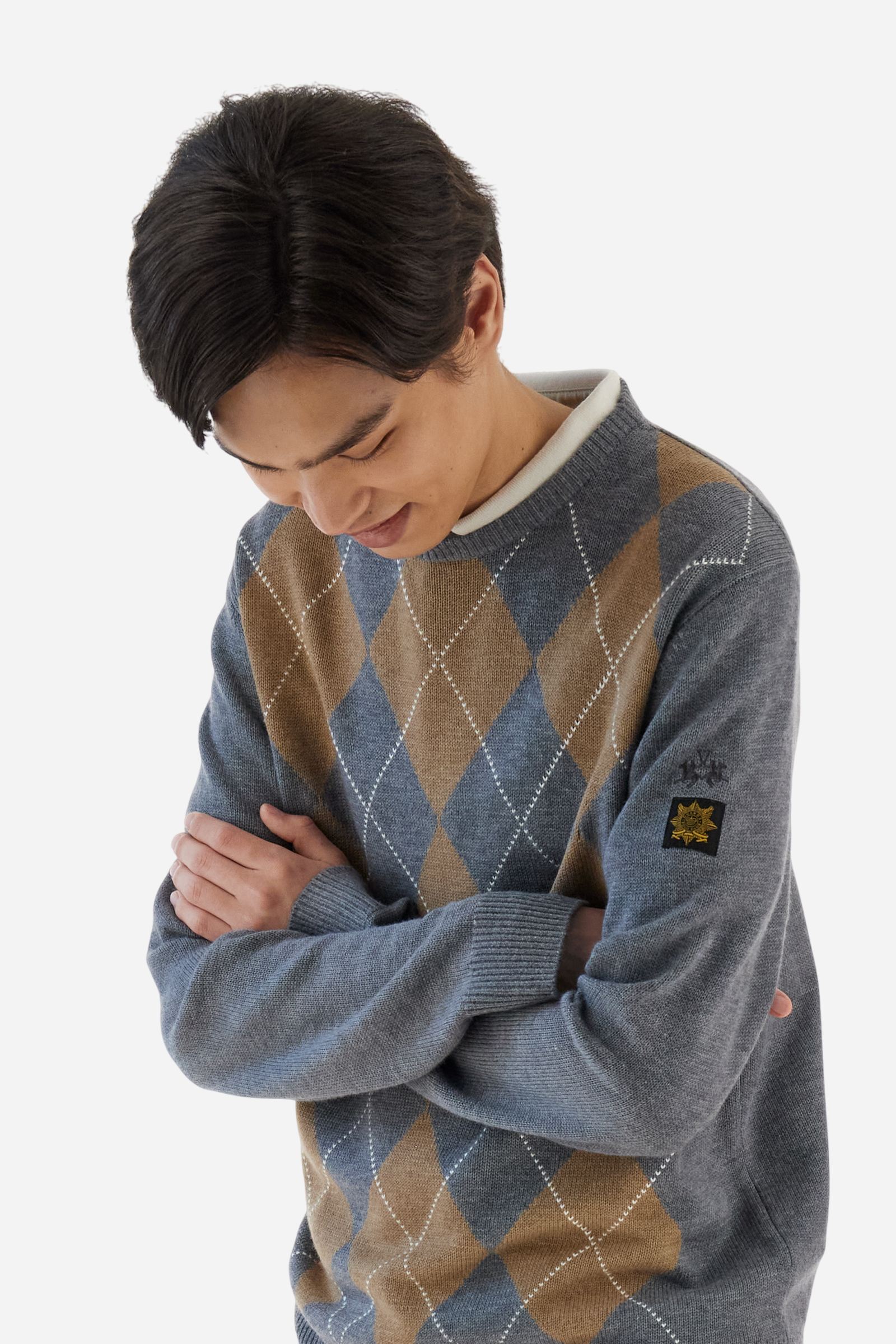 Maglione uomo girocollo a rombi in misto cachemire - Boni