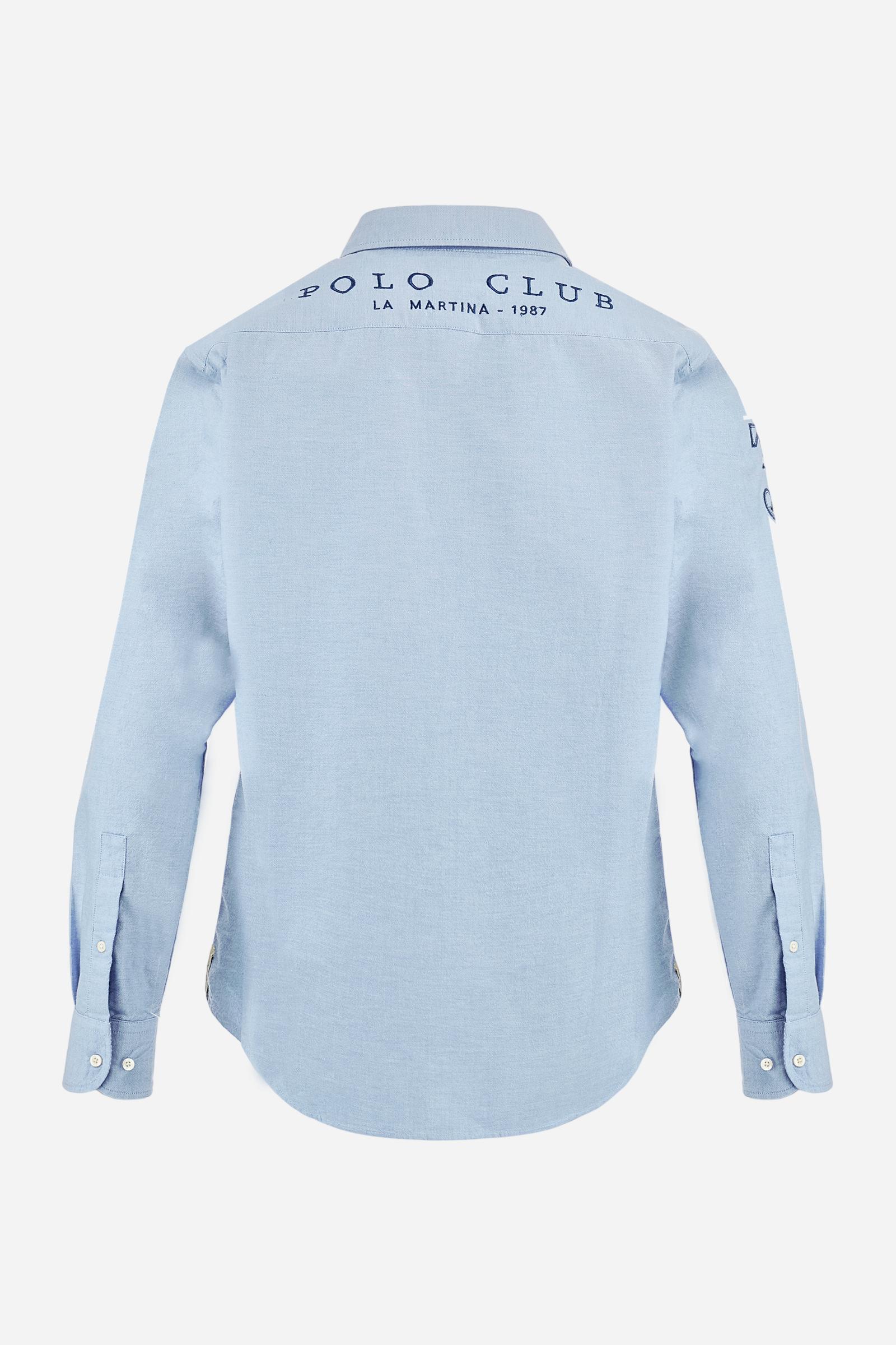 Men’s oxford stretch cotton shirt. Regular fit, button-down collar and contrasting Polo Club graphics. - Cornflower blue