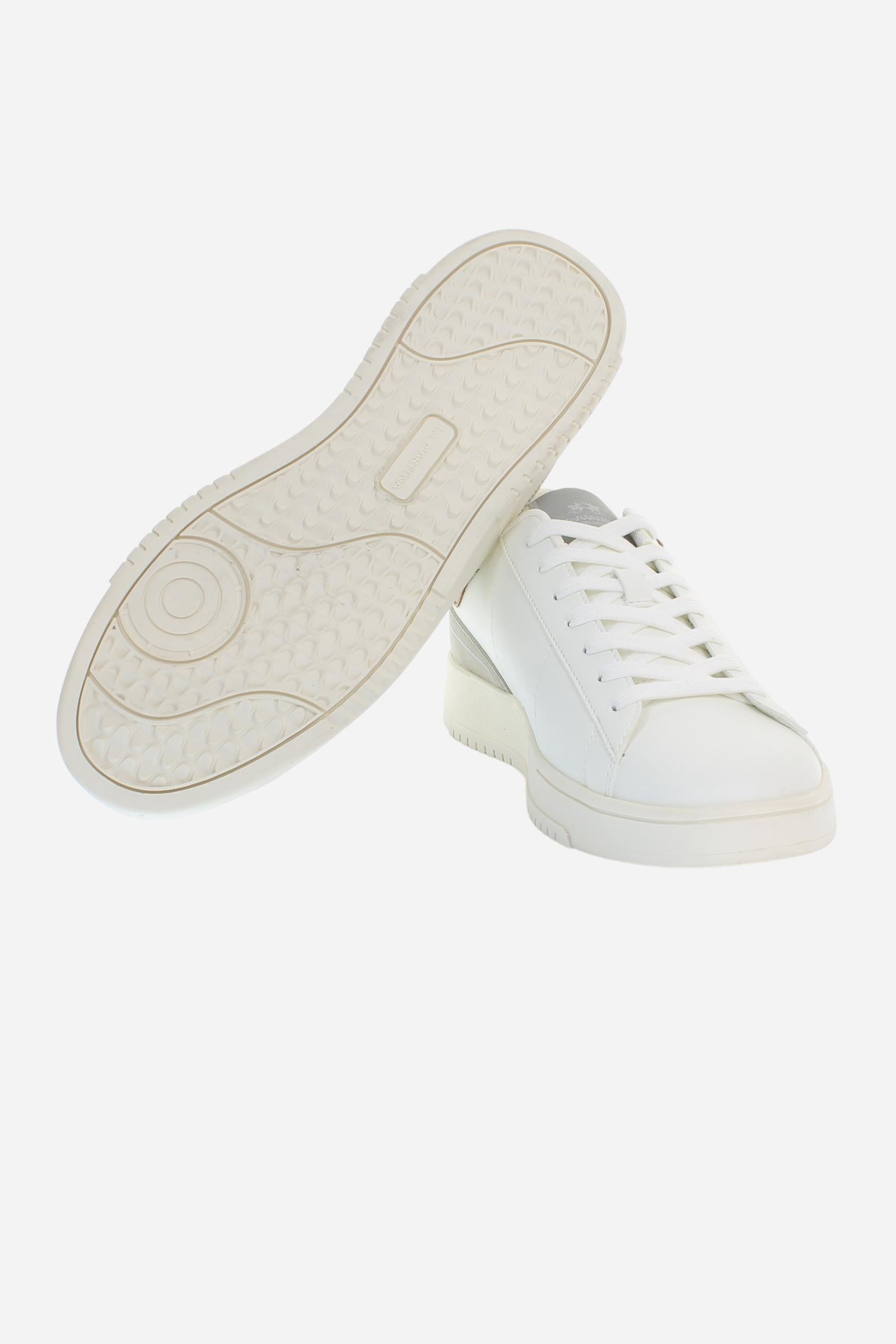 Sleek and versatile Bombonera CUP leather trainers. Comfortable rubber soles and personalised details for a unique and modern style. - WHITE/COGNAC