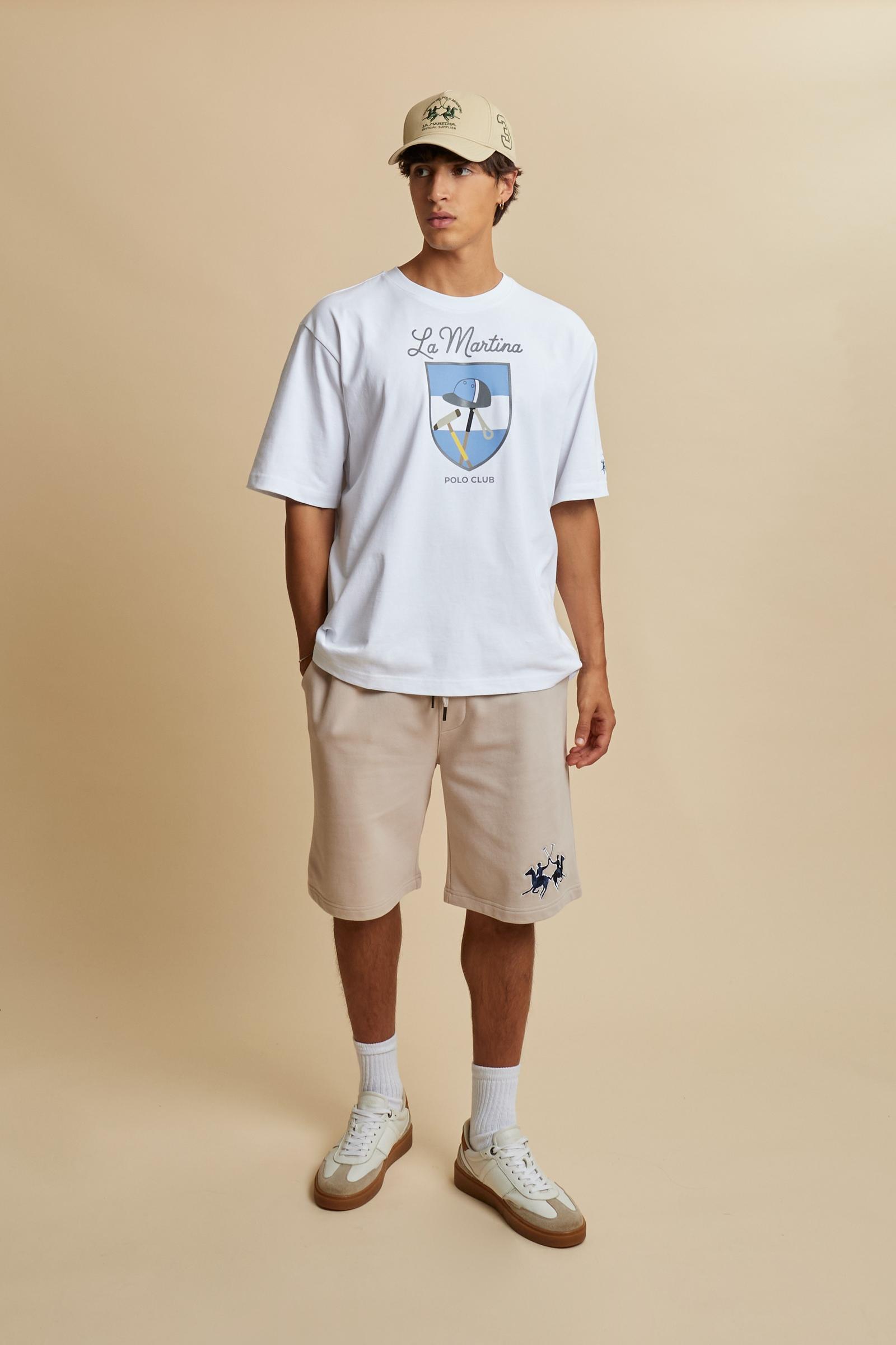 Men’s short-sleeved cotton jersey T-shirt with La Martina shield - Ceferino