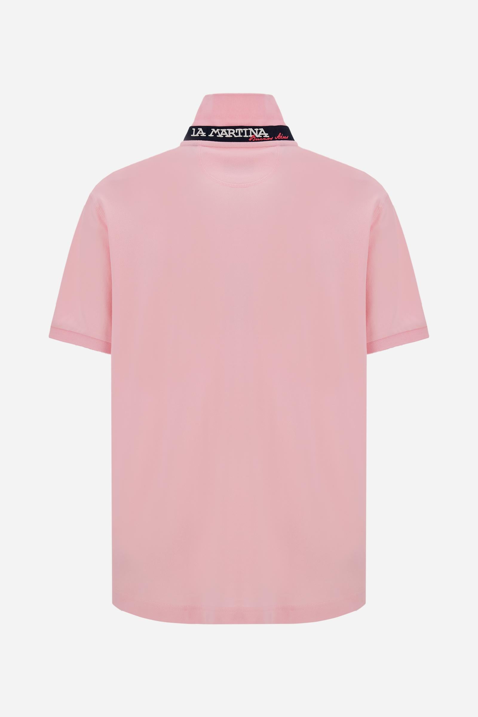 Men’s stretch piqué polo with tricolor logo - Eduardo