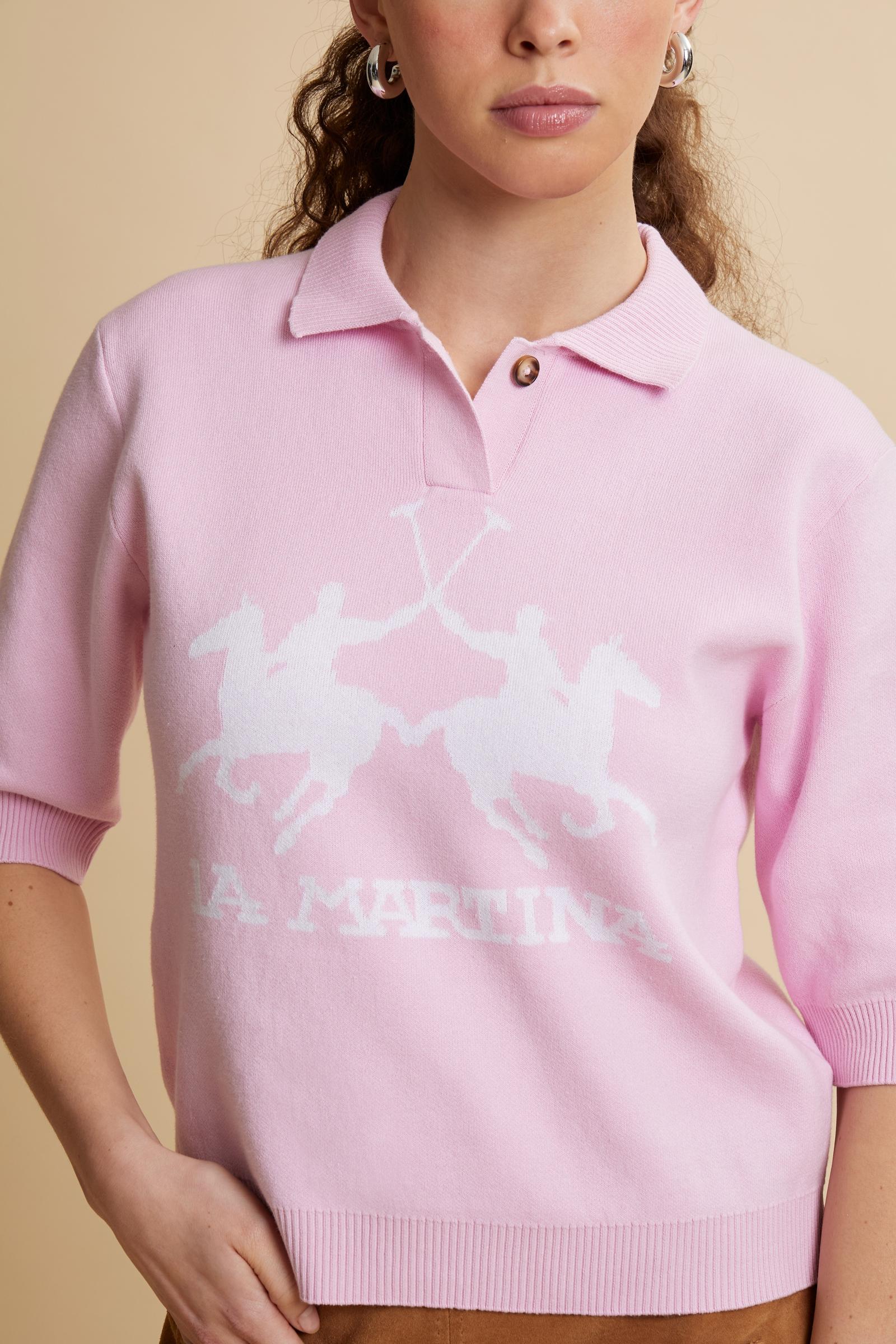 Polo femme en maille compacte avec maxi intarsia - Candela