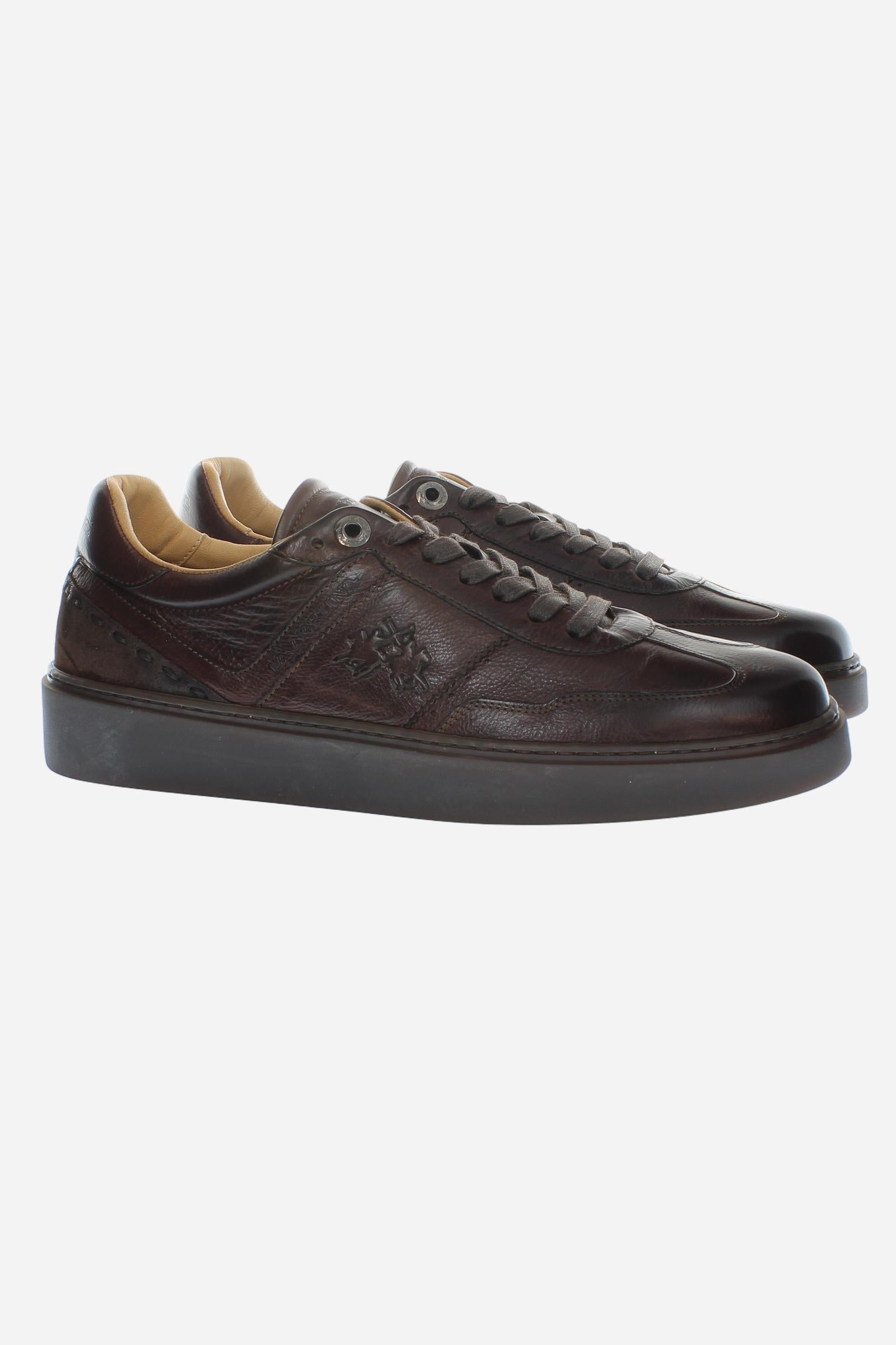 Leather trainers with split leather details